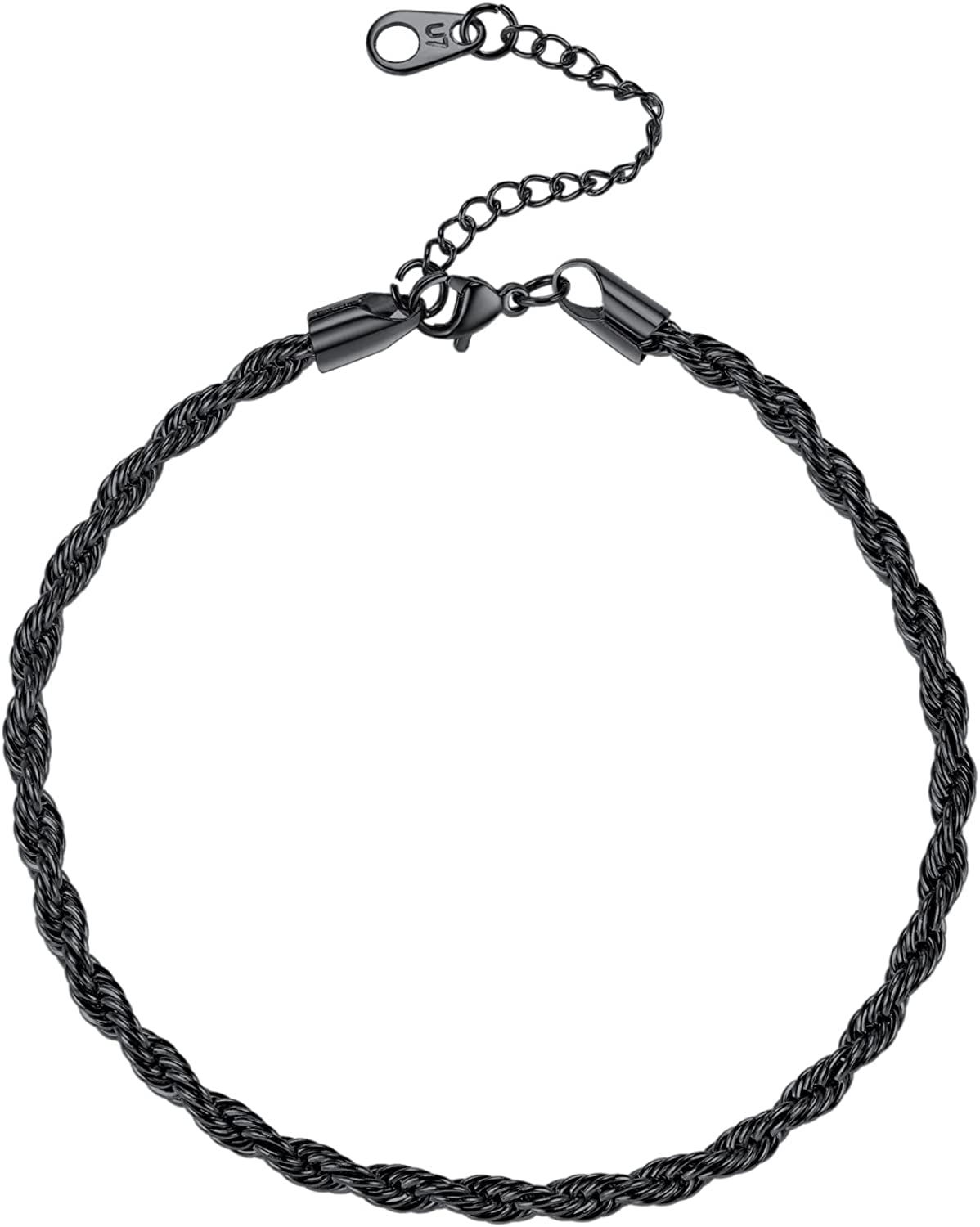 Women Girls Barefoot Jewelry 18K Gold or Rose Gold Stainless Steel Heart / Rope / Figaro / Cuban Chain Anklet Foot Bracelet, 25-30 CM Long Apparel & Accessories > Jewelry > Anklets U7 Jewelry 12.black-3mm rope chain