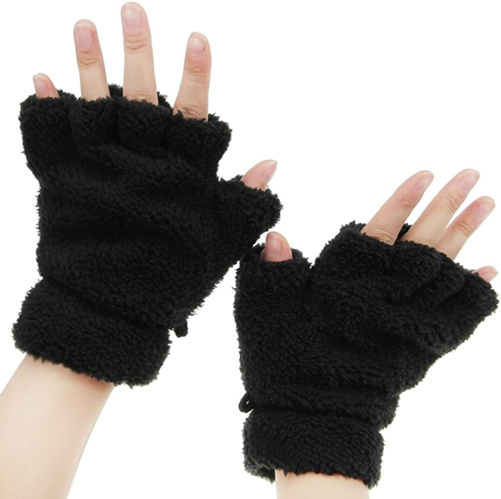 Fakeface Cute Cat Kitten Paw Fingerless Faux Fur Plush Gloves for Girls Women Apparel & Accessories > Clothing Accessories > Gloves & Mittens FakeFace