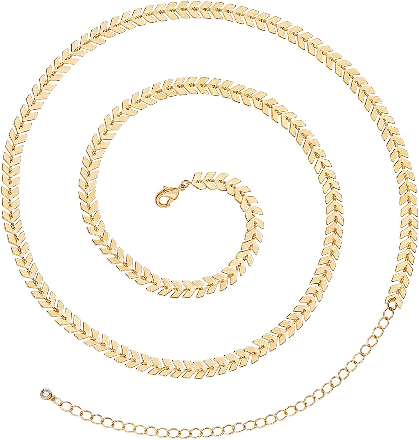 Kissyan Bikini Body Chains for Women, 14K Gold Adjustable Sexy Waist Chain Summer Beach Colorful Cuban Link Pearl Evil Eyes Belly Chain Handmade Jewelry Apparel & Accessories > Jewelry > Body Jewelry KissYan Gold-fishbone chian