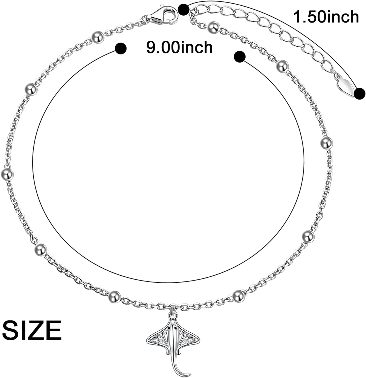 Ladytree Anklet for Women 925 Sterling Silver Animal Plant Beaded Adjustable Foot Theme Charm Ankle Bracelet Summer Anklets Jewelry Apparel & Accessories > Jewelry > Anklets Ladytree