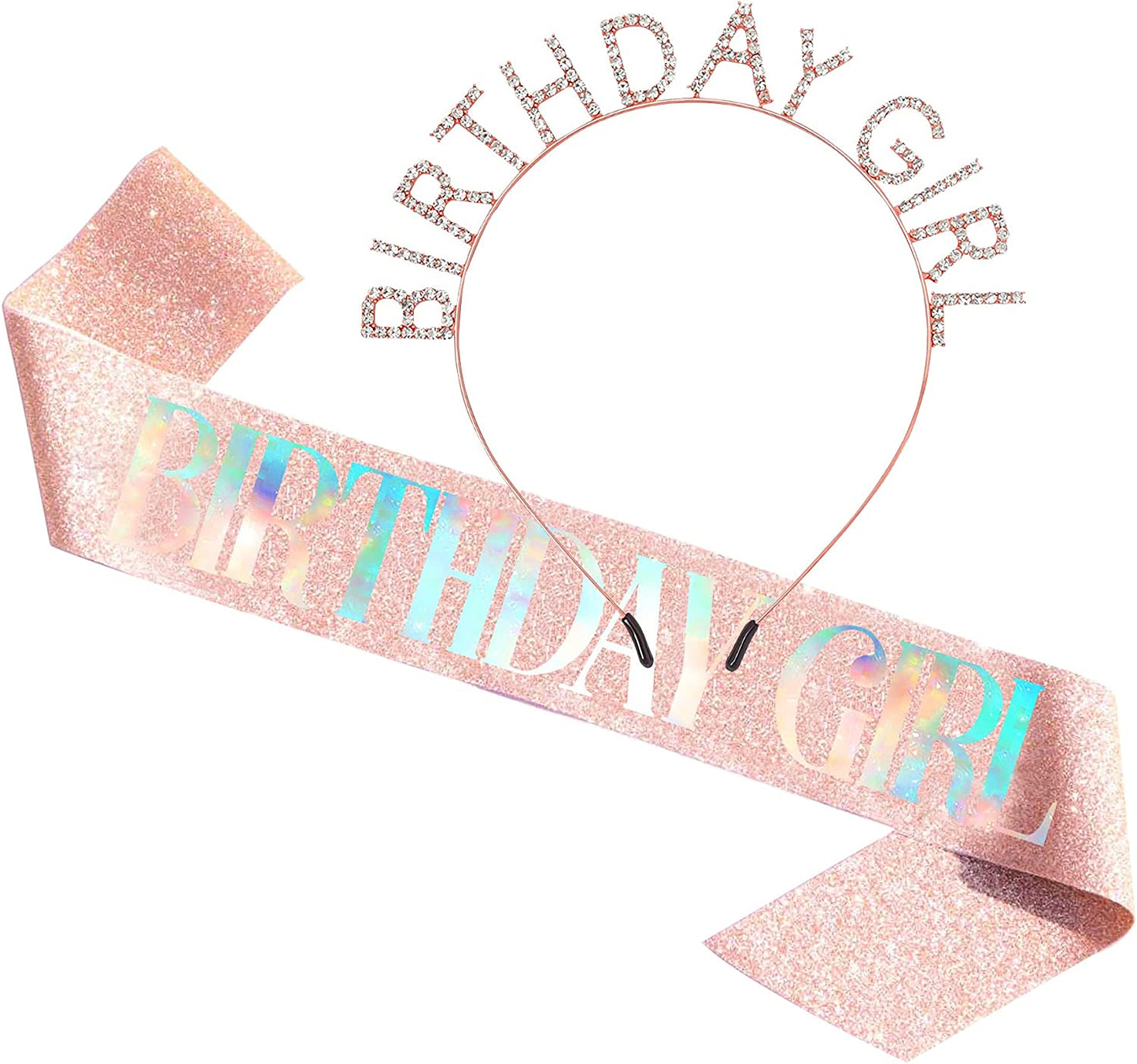 Memeyou Birthday Girl Sash,Birthday Sash for Women, Glitter Colorful Satin White Sash,Happy Birthday Princess Gifts for Little Girls,Sweet Funny Party Supplies Accessories for Kids Apparel & Accessories > Clothing Accessories > Sashes memeyou Rose-gold