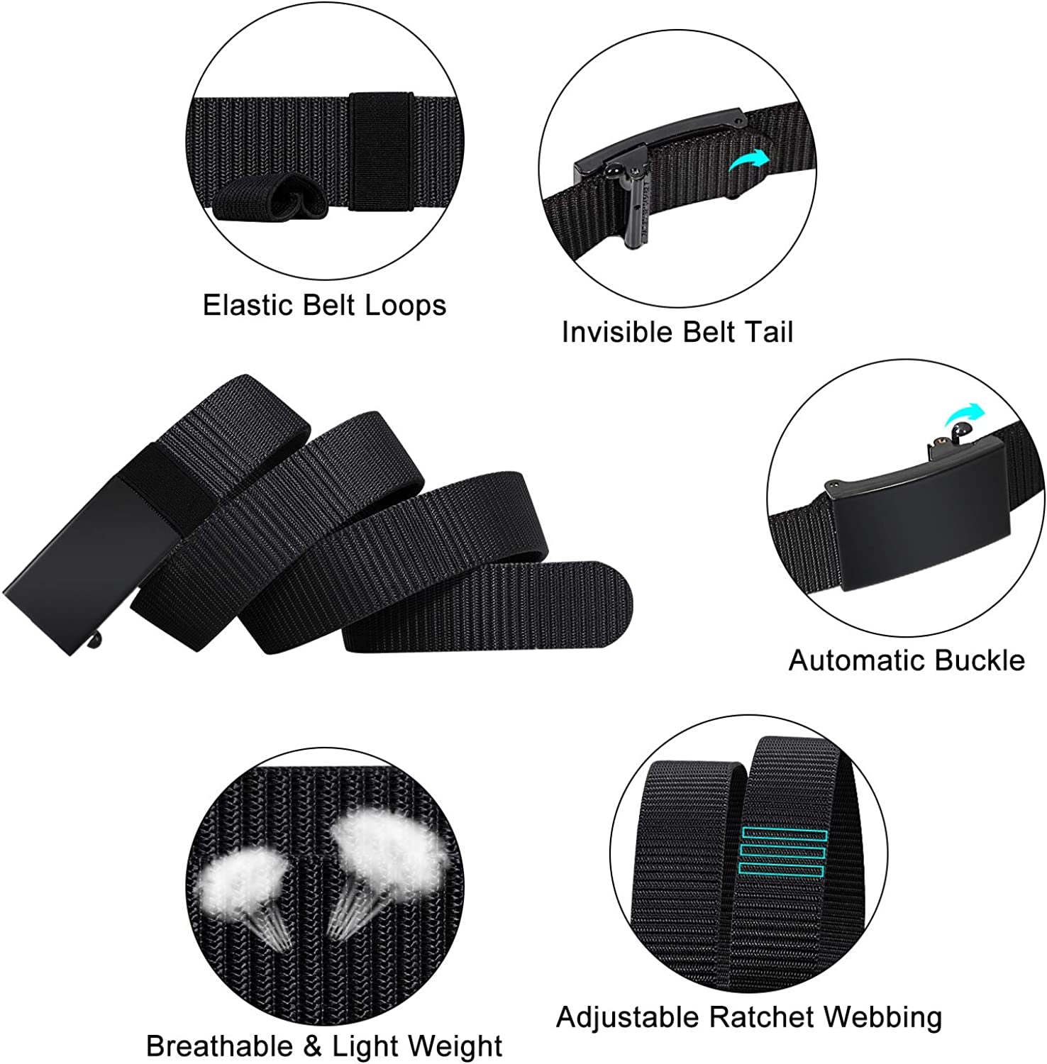 ITIEZY Men'S Nylon Ratchet Belt 2Pack, Adjustable Web Military Tactical Belt with Automatic Slide Buckle, Trim to Fit Apparel & Accessories > Clothing Accessories > Belts ITIEZY
