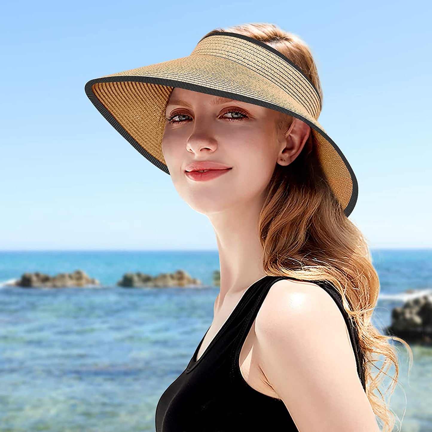 Senose Straw Hats for Women, UPF 50 Wide Brim Beach Sun Visor Hat UV Protection Apparel & Accessories > Clothing Accessories > Hats Senose