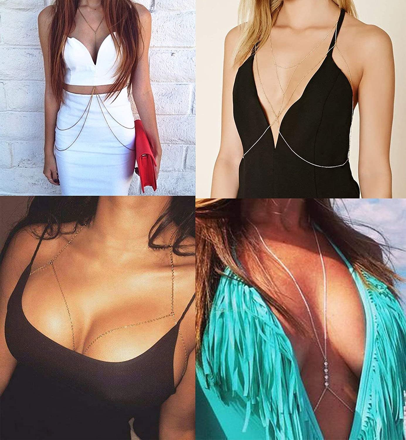 FIBO STEEL Body Chain Jewelry for Women Bikini Belly Chain Necklace Apparel & Accessories > Jewelry > Body Jewelry FIBO STEEL