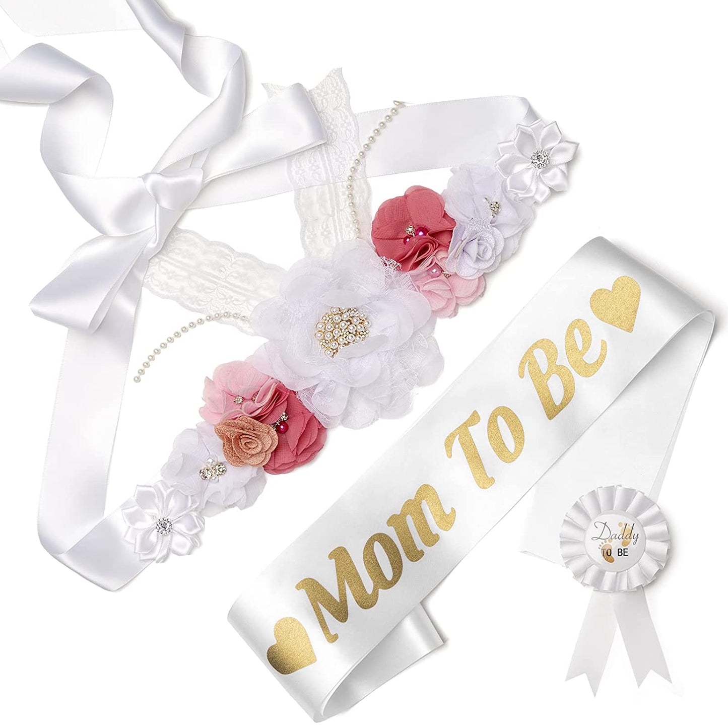 Baby Bee Baby Shower Mommy Sash Pregnancy Sash Keepsake Baby Shower Flower for Gender Reveal (Royal Blue) Apparel & Accessories > Clothing Accessories > Sashes Baby Noah Lace White