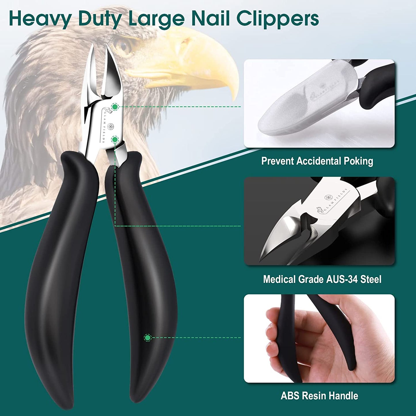 GLAMFIELDS Large Nail Clipper Set (8Pcs), Toe Nail Clippers for Thick Nails for Seniors, Ingrown Toenail, Paronychia, Big Toenail Clippers with Easy Grip Rubber Handle for Podiatrist/Adult /Men/ Women Health & Beauty > Personal Care > Cosmetics > Cosmetic Tools > Nail Tools GLAMFIELDS