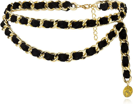 Jurxy Alloy Waist Chain Body Chain Weave Rope Winding Twist Chain for Women Waist Belt Pendant Belly Chain Adjustable Body Harness for Jeans Dresses - S Size – Black and Gold Apparel & Accessories > Jewelry > Body Jewelry Jurxy