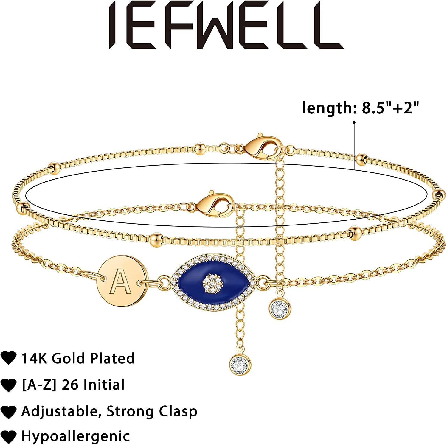 Layered Gold Anklets for Women, 14K Real Gold Plated Box Chain Ankle Bracelets for Women Dainty Evil Eye Anklets Layered Initial Anklets for Women Summer Jewelry Foot Bracelets for Women Apparel & Accessories > Jewelry > Anklets IEFWELL