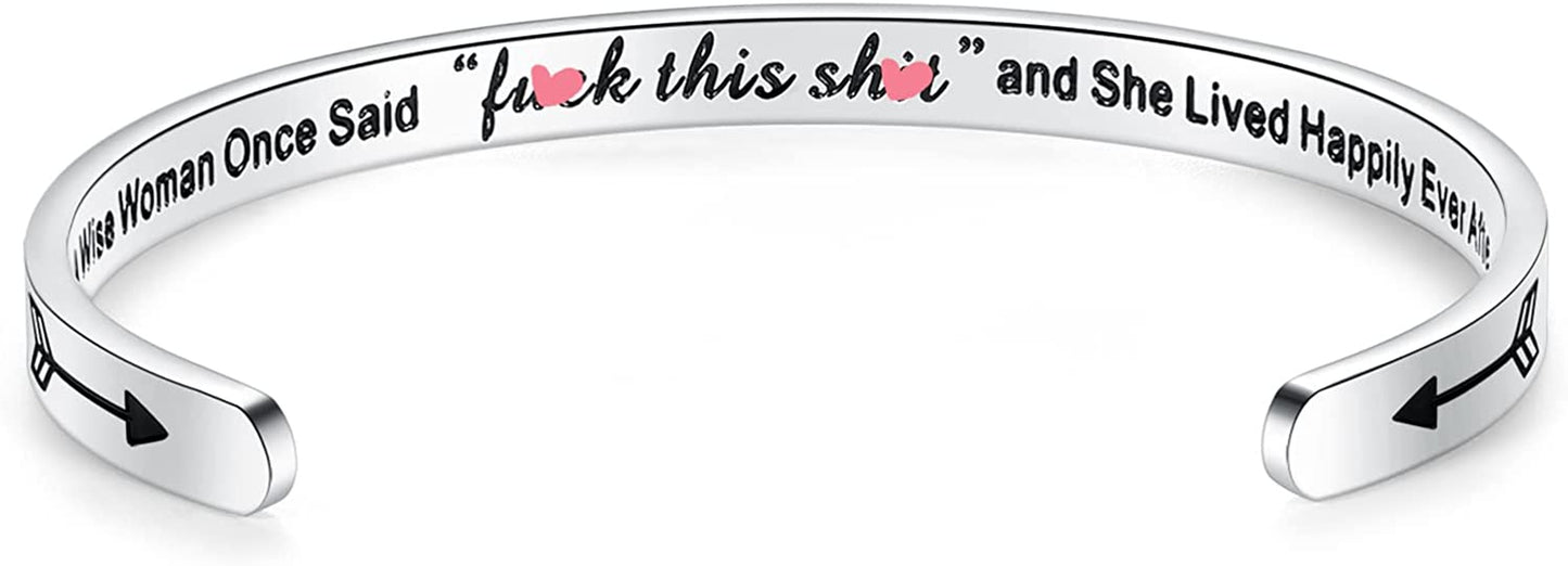 THEMEROL Meaningful Bracelet for Girls Women with Gift Box Birthday Gift for Daughter Sister Mother Best Friend Personalized Mantra Quote Jewelry Gift for Her Apparel & Accessories > Jewelry > Bracelets THEMEROL A wise woman once said "f@ck this sh@t"and she lived happily ever after