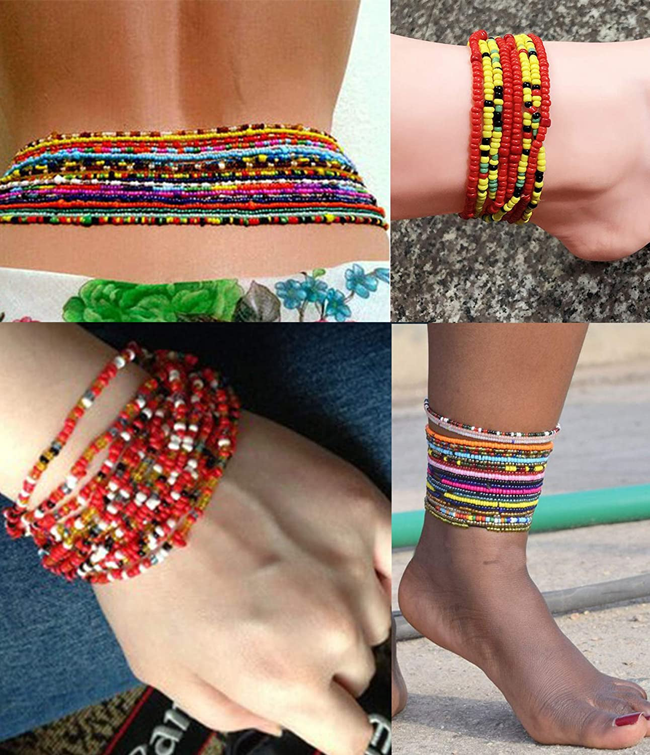 Tornito 16-18Pcs Belly Waist Necklace Chain Summer Jewelry Bikini Body Chain for Women African Waist Bead Set Stretchy Elastic String Multi-Color Sexy Bracelet Anklet Apparel & Accessories > Jewelry > Body Jewelry Tornito