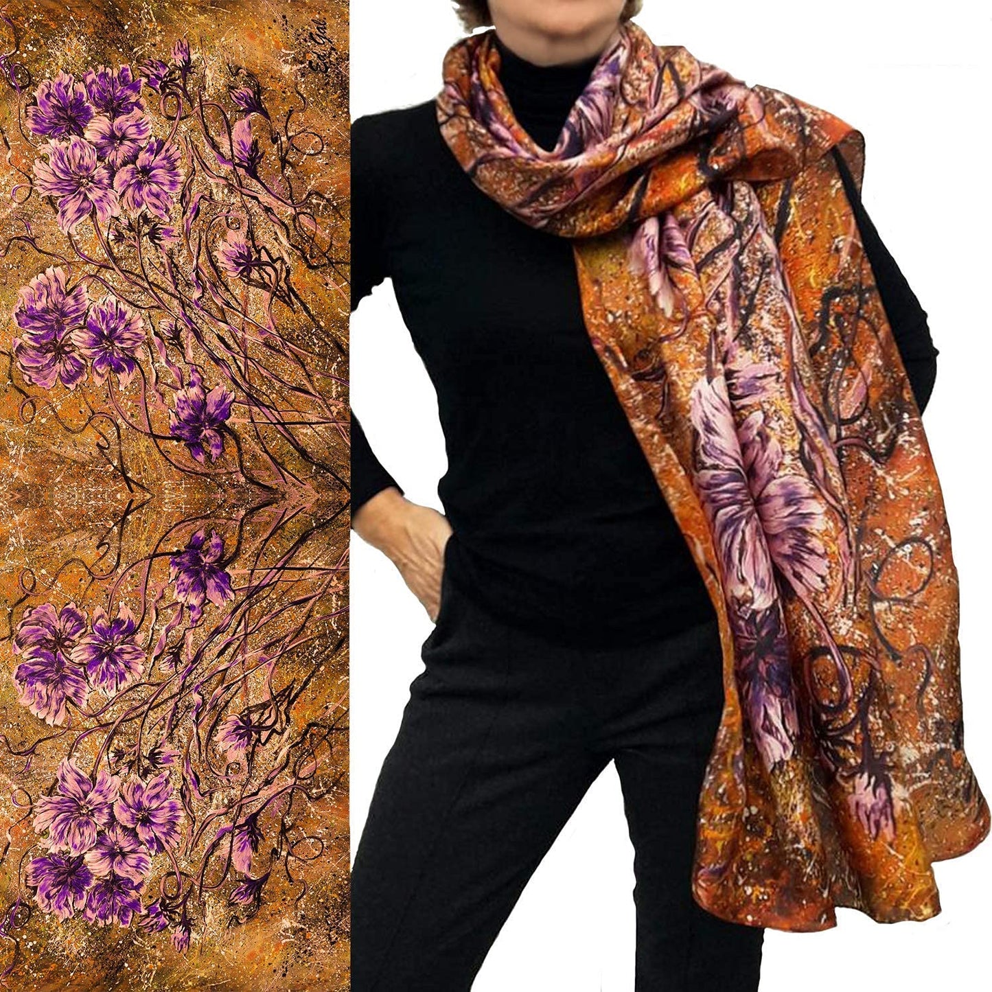 Large Silk Scarf, Fashion Deluxe Long Gold Shawl for Lady, Women Gift Apparel & Accessories > Clothing Accessories > Scarves & Shawls Generic