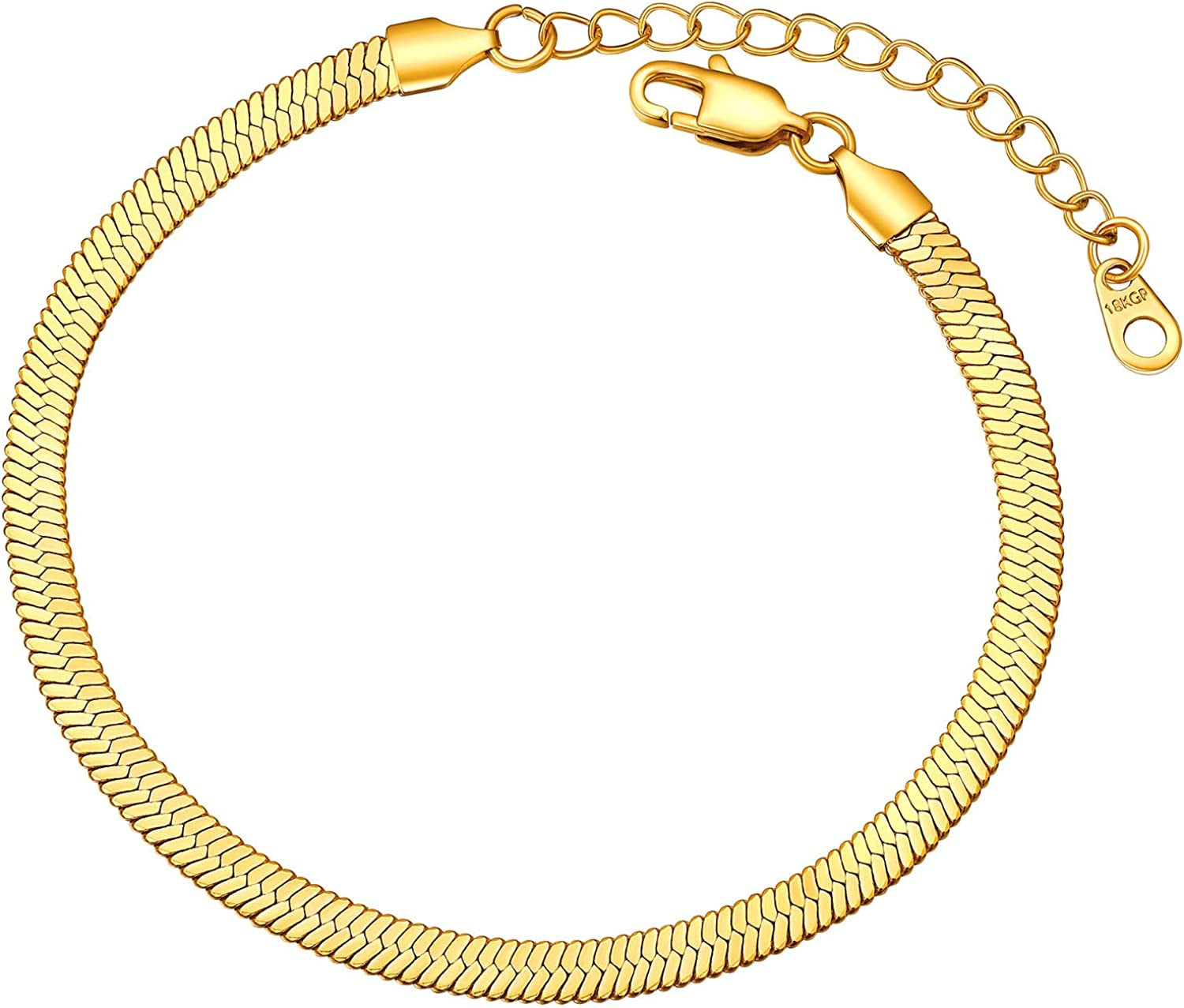 FOCALOOK 18K Gold Plated Flat Snake Chain Link Dainty Ankle Bracelets for Women, Boho Summer Beach Anklet Adjustable Foot Jewelry (4 Colors) Apparel & Accessories > Jewelry > Anklets FOCALOOK JEWELRY A:5mm Gold