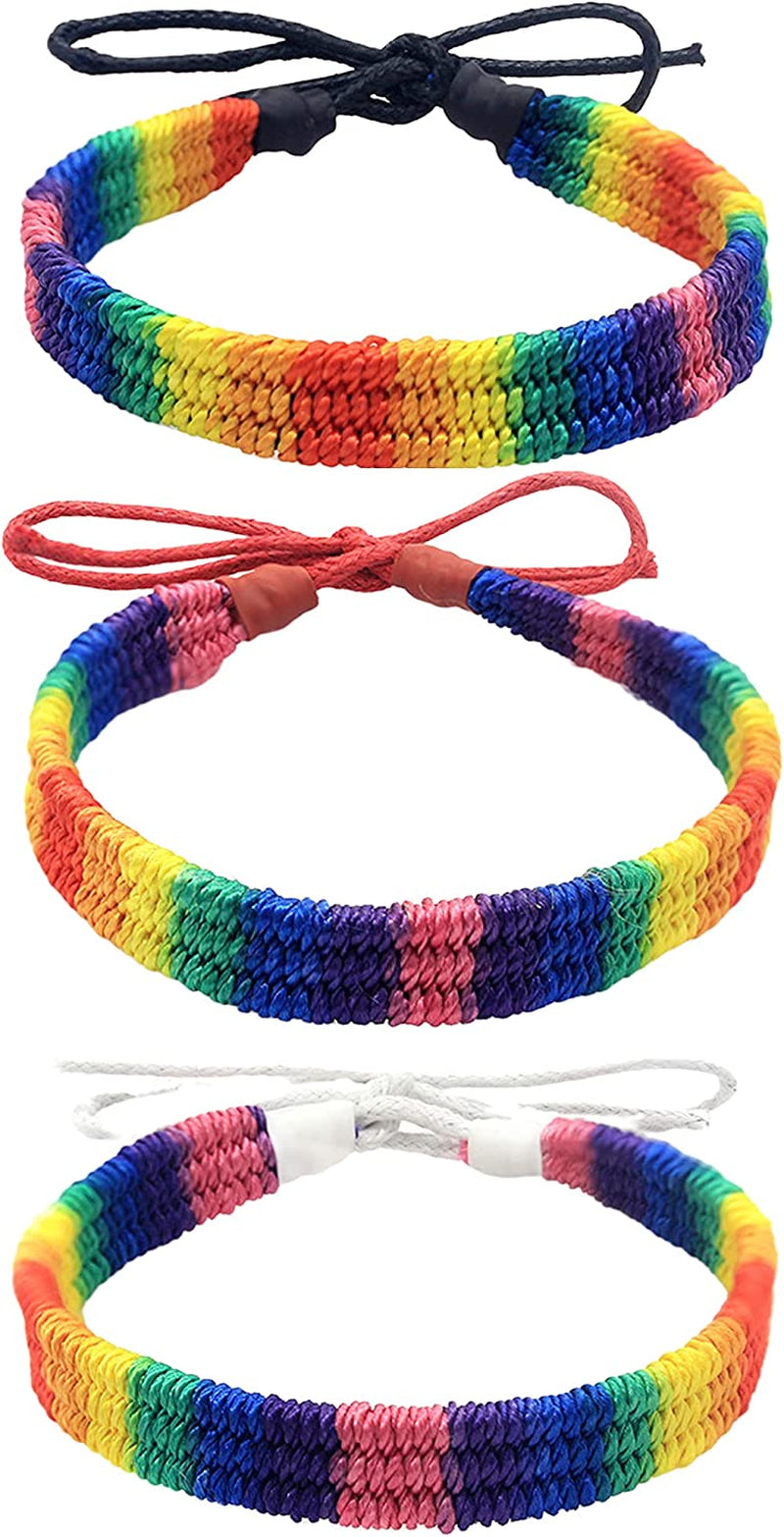 Nanafast Rainbow LGBT Pride Bracelet Handmade Braided Friendship String Bracelet for Gay & Lesbian LGBTQ Wristband Adjustable Size Apparel & Accessories > Jewelry > Anklets Nanafast Pack of 3Pcs (Leather)