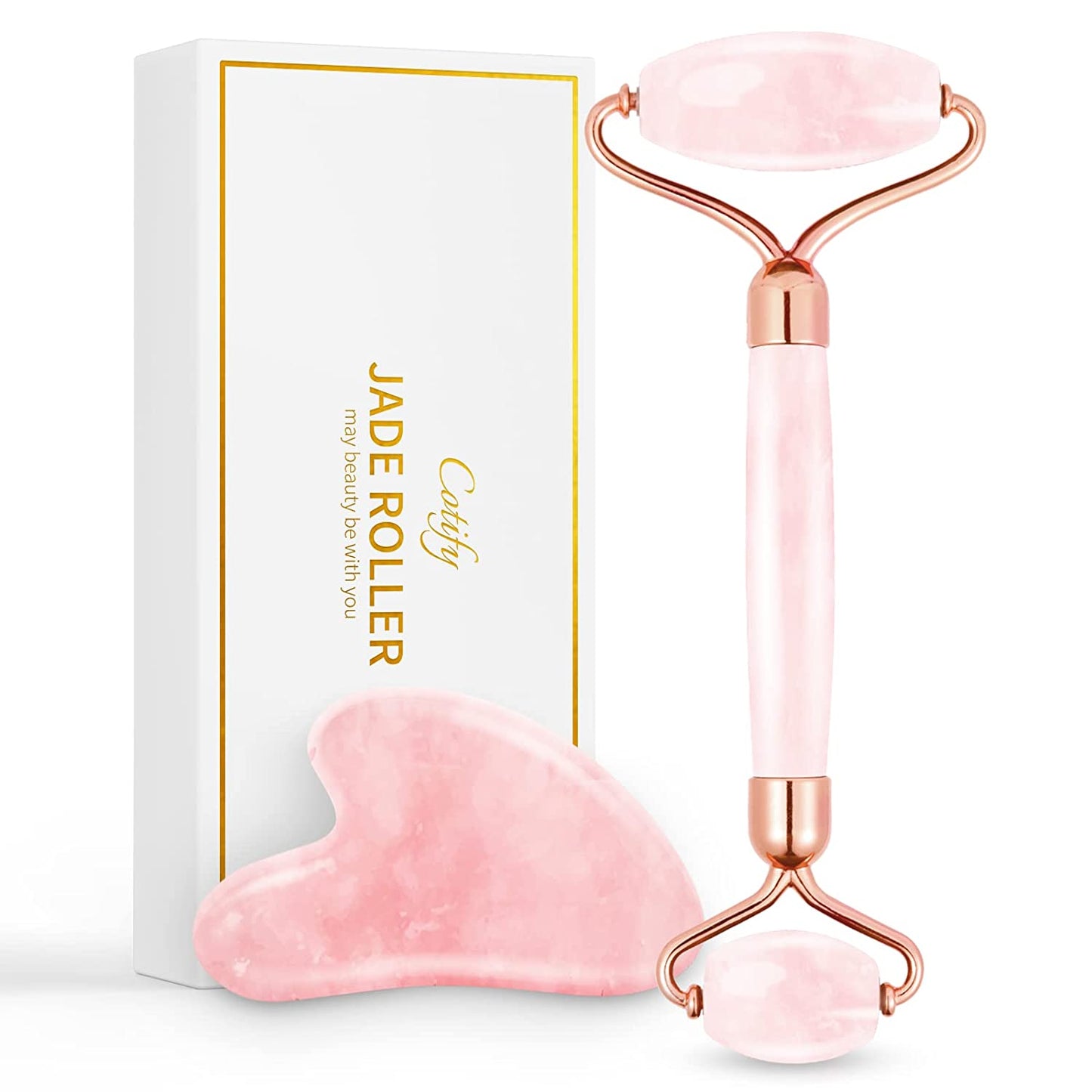 Jade Roller & Gua Sha Set, Face Roller, Cotify Anti-Aging Facial Roller, Natural Green Jade Beauty Massager Tool, Skin Care Tool for Face, Neck, Eye to Reduce Wrinkles and Relax Body Muscles Health & Beauty > Personal Care > Cosmetics > Cosmetic Tools > Skin Care Tools COTIFY Pink
