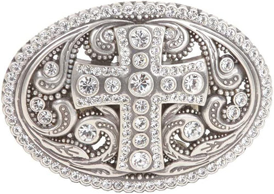 Perforated Oval Rhinestone Religious Cross & Flower Engraving Belt Buckle Apparel & Accessories > Clothing Accessories > Belt Buckles beltiscool