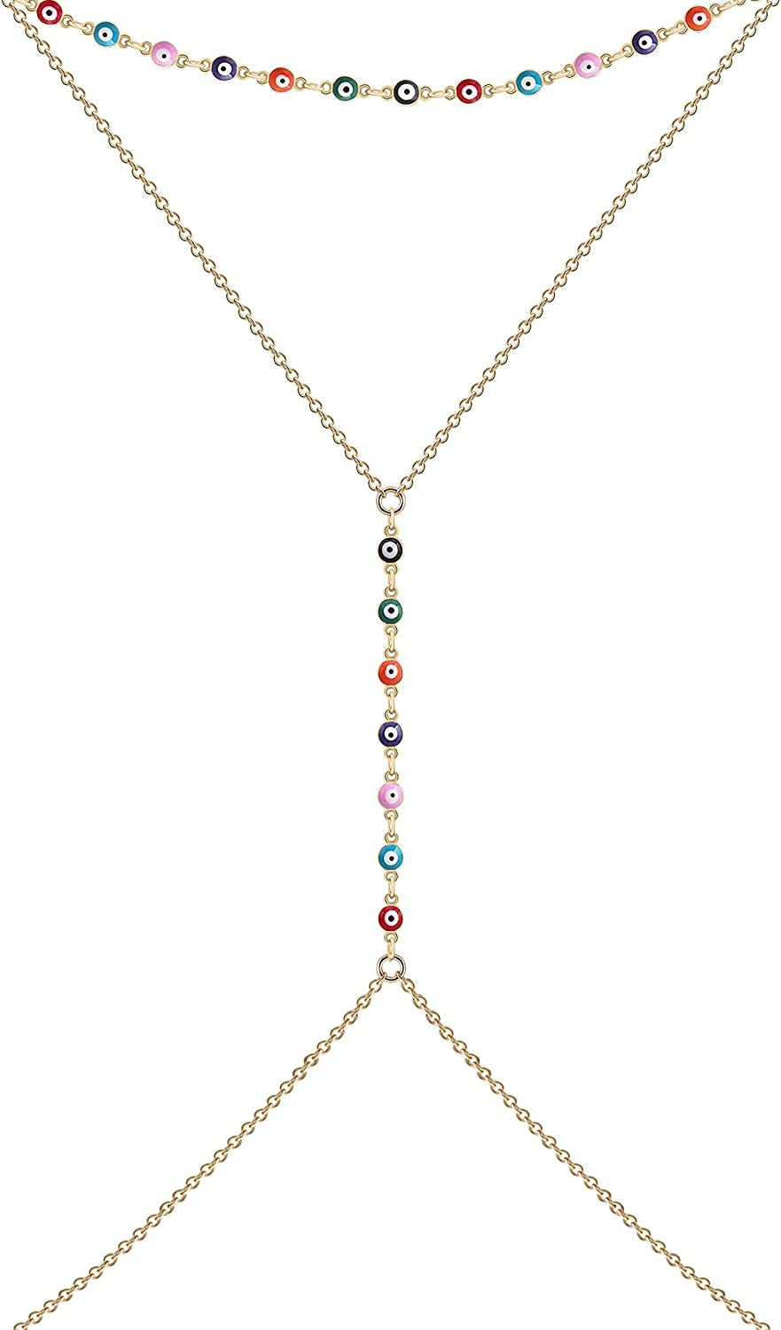 Plated 14K Gold Evil Eye Body Chain Necklace for Women Girls,Evil Eye Choker Necklace,13+3 Inch Extender Chain Apparel & Accessories > Jewelry > Necklaces Concise Royal
