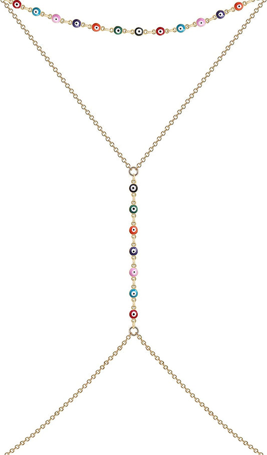 Plated 14K Gold Evil Eye Body Chain Necklace for Women Girls,Evil Eye Choker Necklace,13+3 Inch Extender Chain Apparel & Accessories > Jewelry > Necklaces Concise Royal