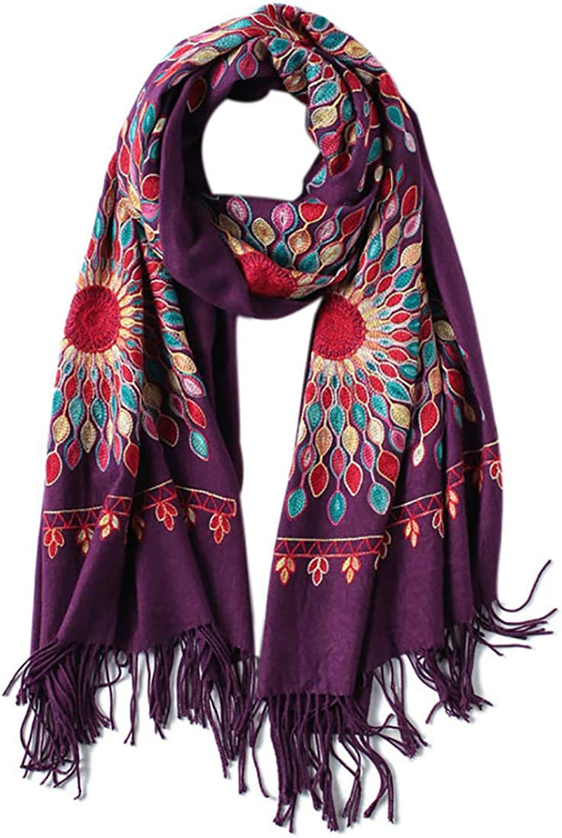 Women'S Embroidered Oversize Tassel Shawl Scarf Wraps for Women Apparel & Accessories > Clothing Accessories > Scarves & Shawls Urban CoCo Purple