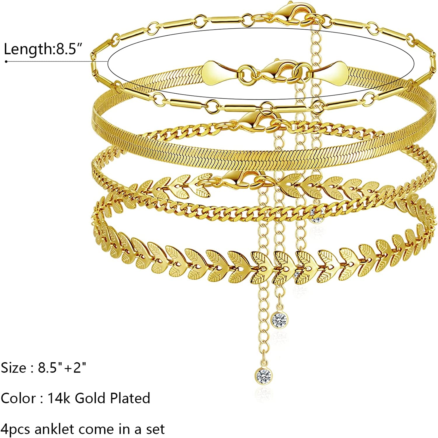 Luxval Ankle Bracelets for Women, Tennis Chain Butterfly Anklets for Women 14K Gold Bead Link Foot Jewelry CZ Stones Anklet Bracelets for BFF Gift Apparel & Accessories > Jewelry > Anklets Luxval