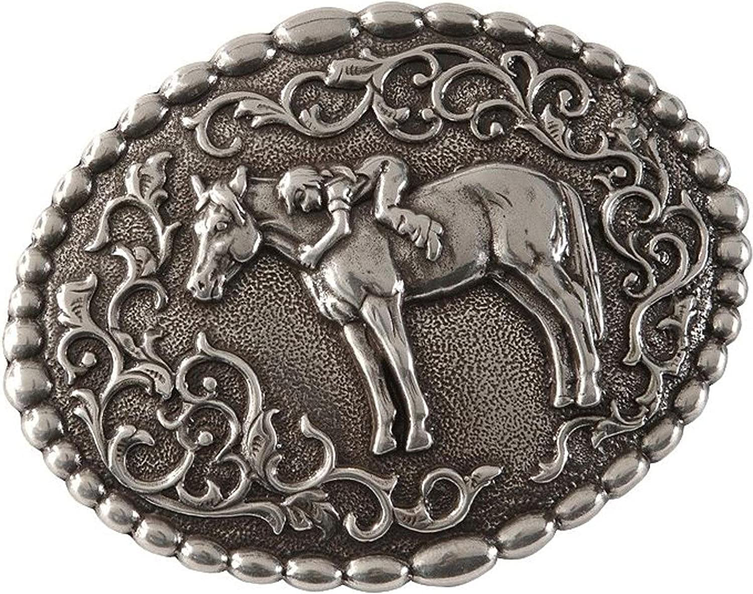 Nocona Girl'S Young Girl on Horse Belt Buckle, Silver, OS Apparel & Accessories > Clothing Accessories > Belts Nocona Boots