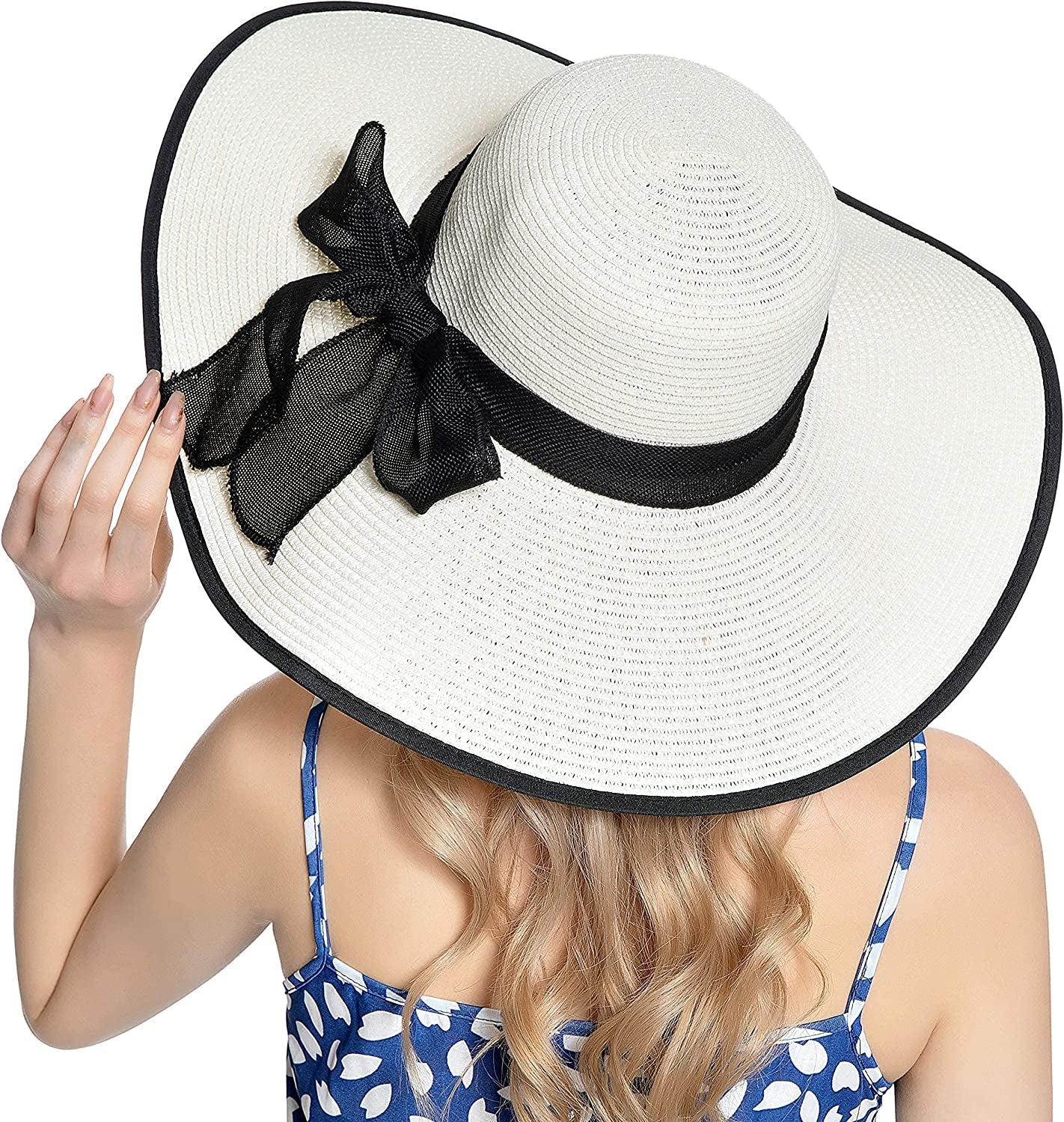 Muryobao Womens Sun Straw Hat Wide Brim UV UPF 50 Summer Hat Foldable Roll up Floppy Beach Cap for Women Apparel & Accessories > Clothing Accessories > Hats Muryobao