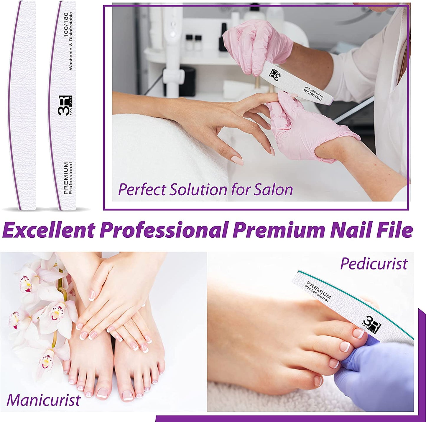 Nail Files - 3R Factory Acrylic Nail File 100/180, Nail Solution for Acrylic Nails, Acrylic Nail Remover, Professional Nail Salon Supplies, 2Pcs Each of Ergonomic Colors Design Border. (10Pcs Pack) Health & Beauty > Personal Care > Cosmetics > Cosmetic Tools > Nail Tools 3R Factory