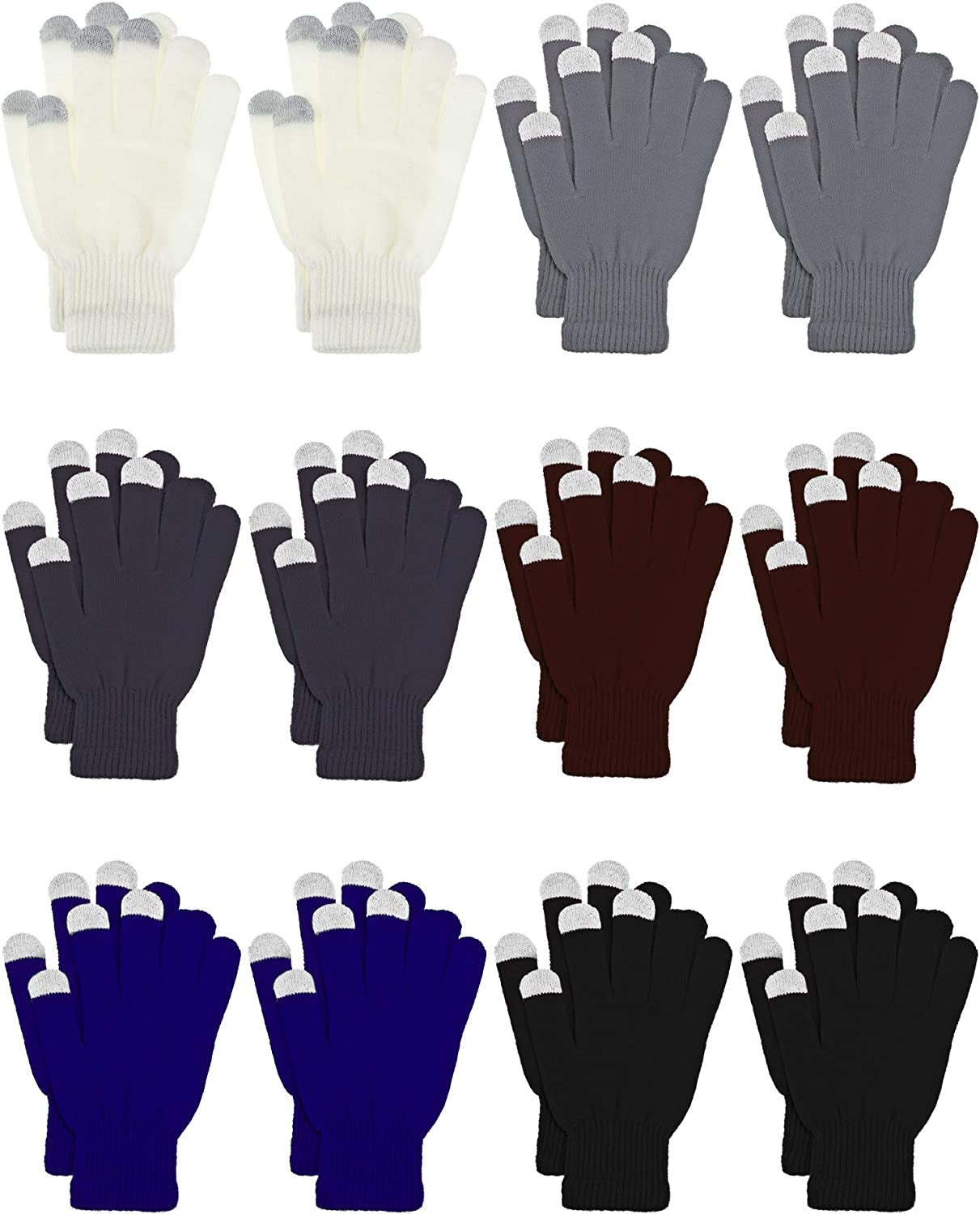 Pangda 12 Pairs Touchscreen Gloves Stretch Knitted Texting Gloves Warm Windproof Solid Color Mittens for Men and Women Apparel & Accessories > Clothing Accessories > Gloves & Mittens Pangda Black, Gray, Dark Gray, Brown, Beige, Navy 7 x 4 Inch