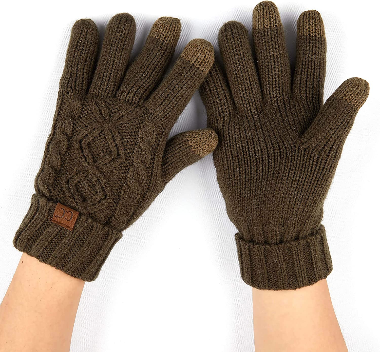 C.C Unisex Knit Thick Warm Soft Stretch Fuzzy Lined Solid Ribbed Glove with Smart Tips (G-25)(G-707) Apparel & Accessories > Clothing Accessories > Gloves & Mittens C.C Cable Knit-new Olive