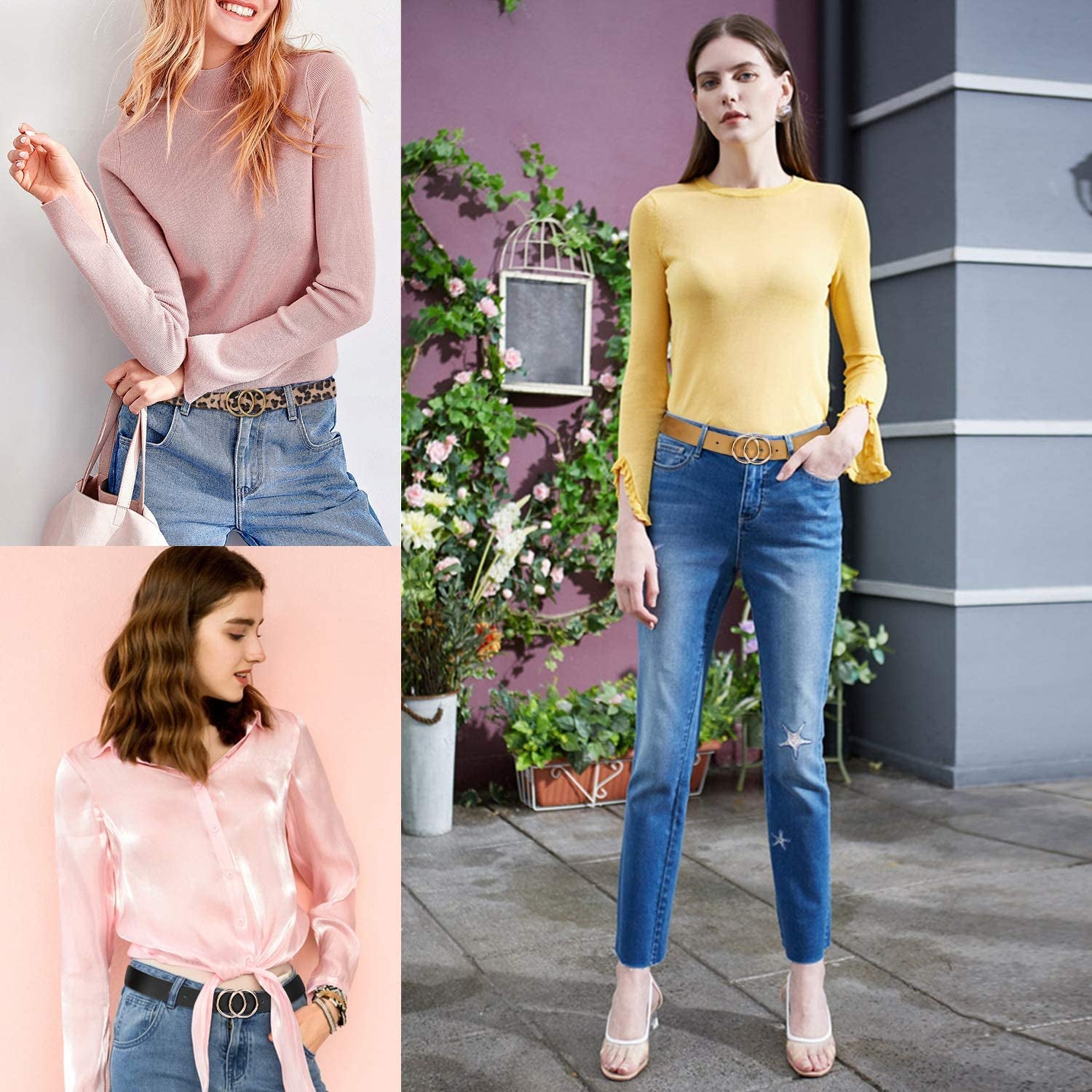 JASGOOD 3 Pack Women Leather Belt for Jeans Pants, Ladies Waist Belts with Double O-Ring Buckle Apparel & Accessories > Clothing Accessories > Belts KYLIE MAX