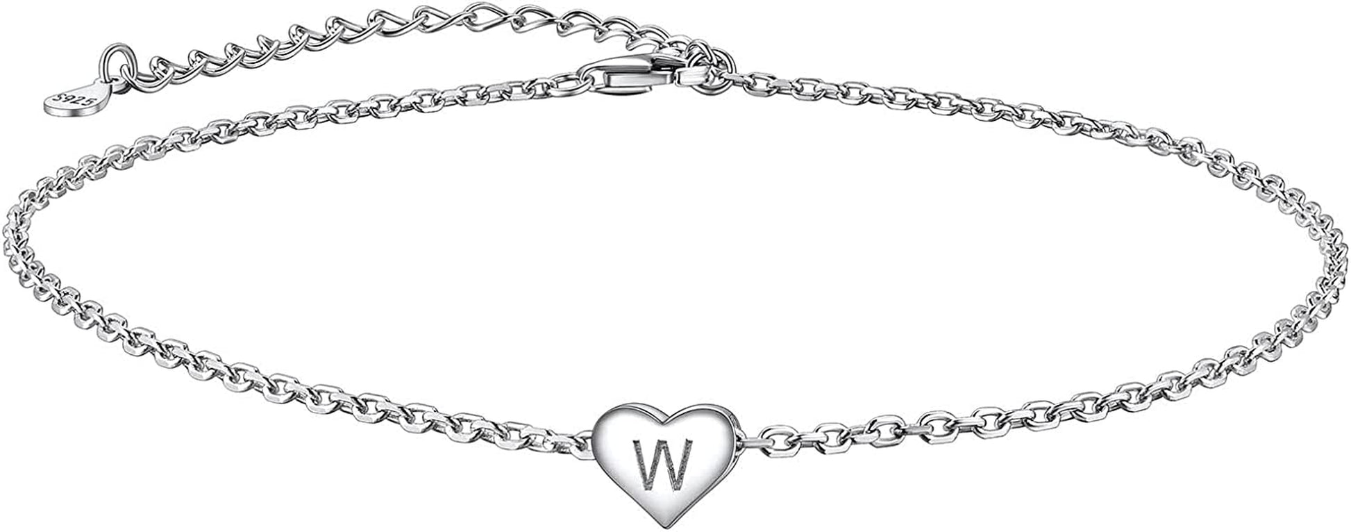 Suplight 925 Sterling Silver A-Z Initial Heart Anklets, Dainty Ankle Bracelets Beach Jewelry for Women Girls (With Gift Box) Apparel & Accessories > Jewelry > Anklets Suplight Jewelry W