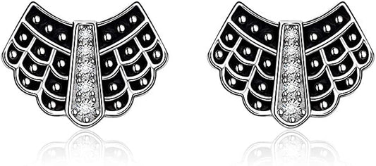 Ruth Bader Ginsburg Earrings Stud for Women RBG Piercing Diamond Cubic Zirconia Real 925 Sterling Silver Dissent Collar Apparel & Accessories > Jewelry > Earrings Fenthring White RBG Stud Earrings