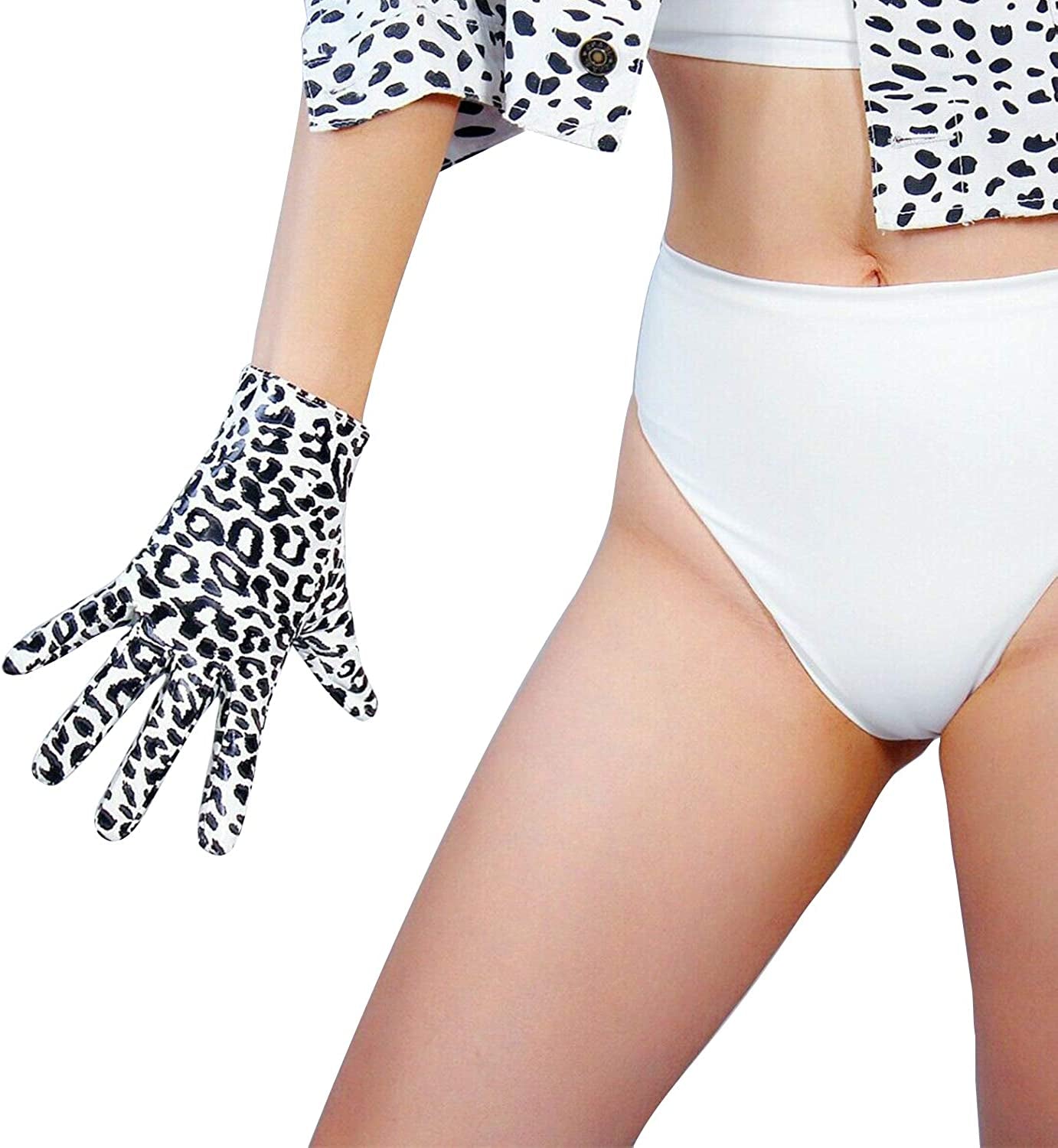 Dooway Women'S Short Dress Leather Gloves for Evening Costumes Daily Faux Leather PU 21Cm Apparel & Accessories > Clothing Accessories > Gloves & Mittens DooWay B/W Leopard