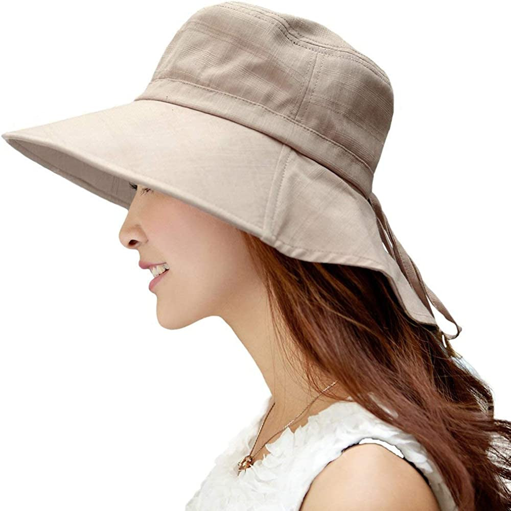 Comhats Womens Summer Flap Cover Cap Cotton UPF 50+ Sun Shade Hat with Neck Cord Apparel & Accessories > Clothing Accessories > Hats Comhats 1005_khaki Medium