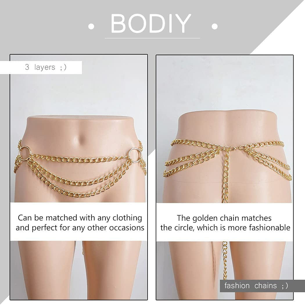 Bodiy Layered Belly Waist Chain Belt Gold Cuban Body Chains Bikini Rave Party Body Jewelry for Women and Girls Apparel & Accessories > Jewelry > Body Jewelry BODIY
