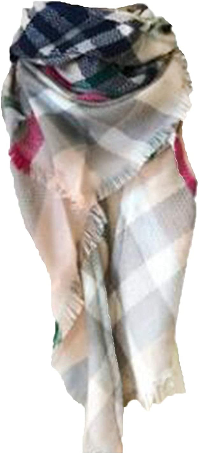 Wander Agio Womens Warm Long Shawl Winter Wraps Large Scarves Knit Cashmere Feel Plaid Triangle Scarf Apparel & Accessories > Clothing Accessories > Scarves & Shawls Wander Agio Pink Grey 20