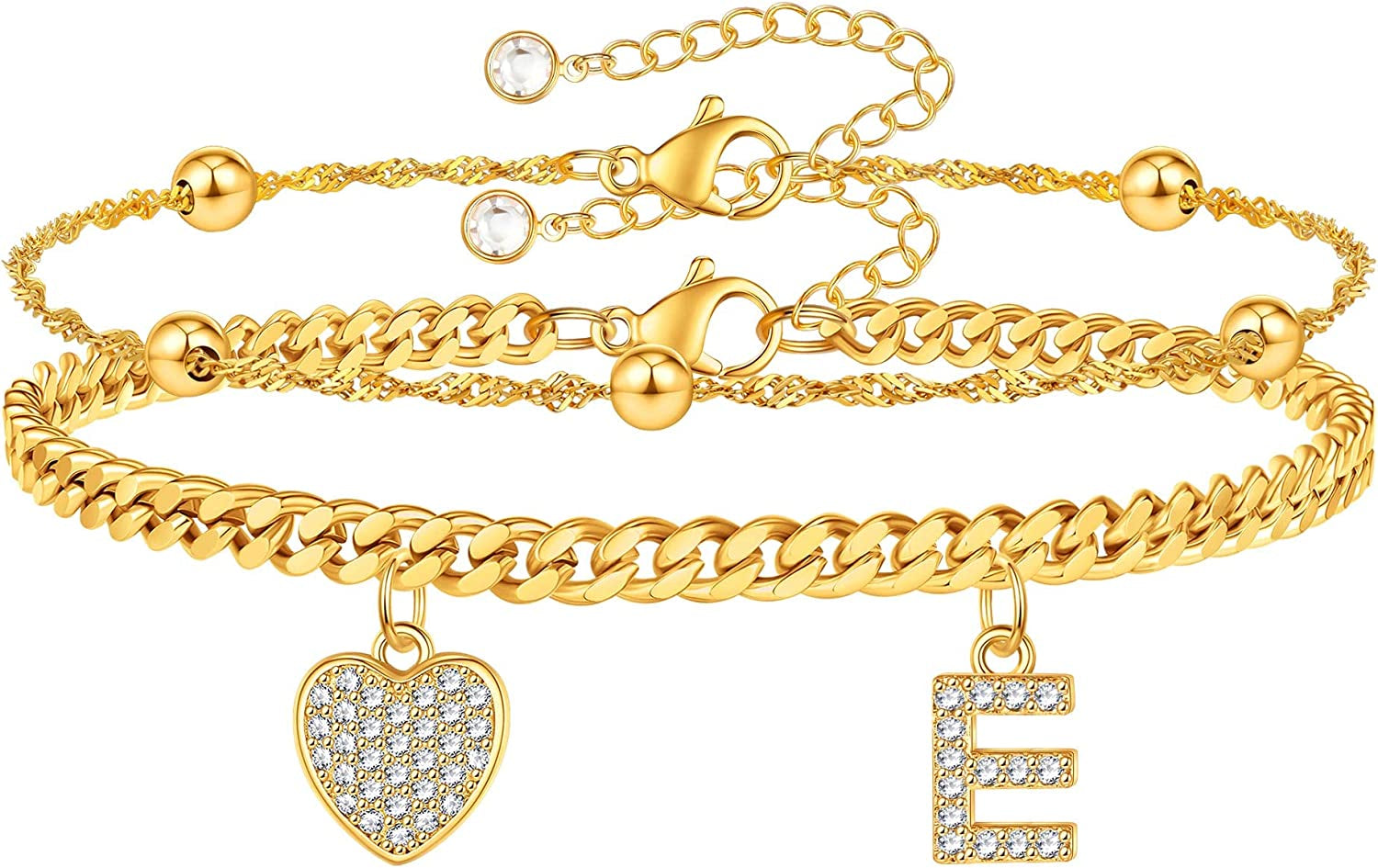Gold Ankle Bracelets for Women 14K Gold Plated Heart Initial Cuban Link Anklets for Women Charm Gold Anklet for Women Summer Bracelets for Teen Girls Women Anklets Jewelry Apparel & Accessories > Jewelry > Anklets BRIJEWLIC E