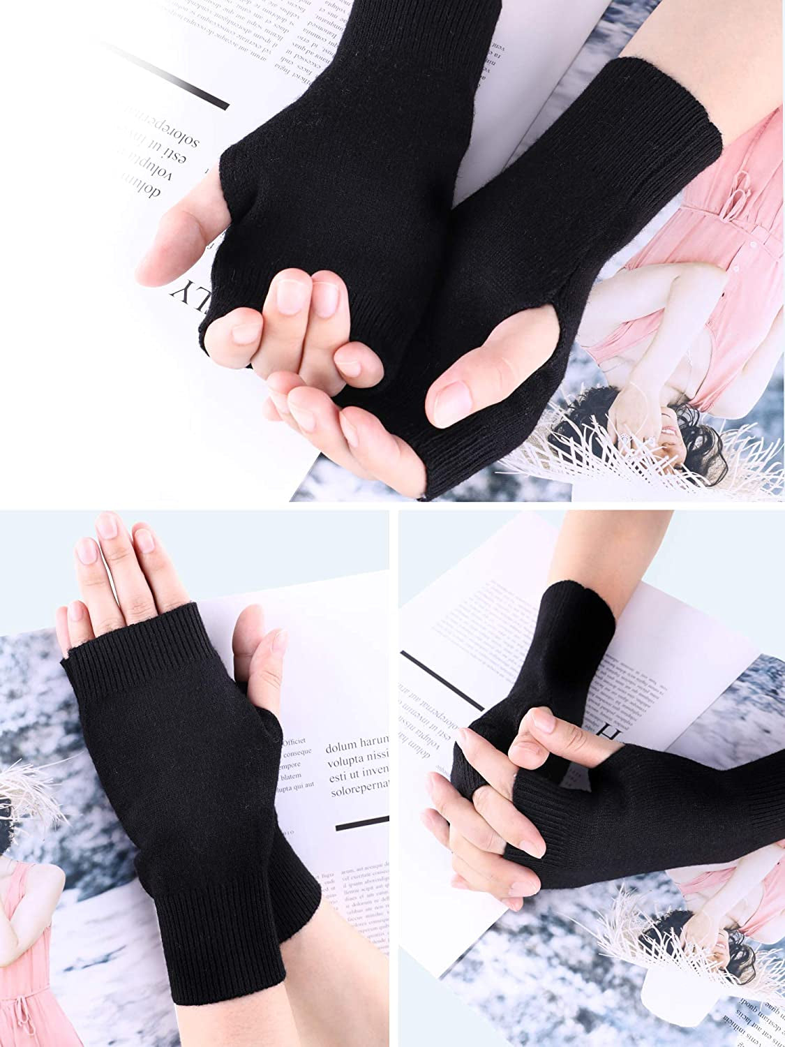 Tatuo 4 Pairs Cashmere Feel Fingerless Gloves with Thumb Hole Warm Gloves for Women and Men (Color Set 7) Apparel & Accessories > Clothing Accessories > Gloves & Mittens Tatuo