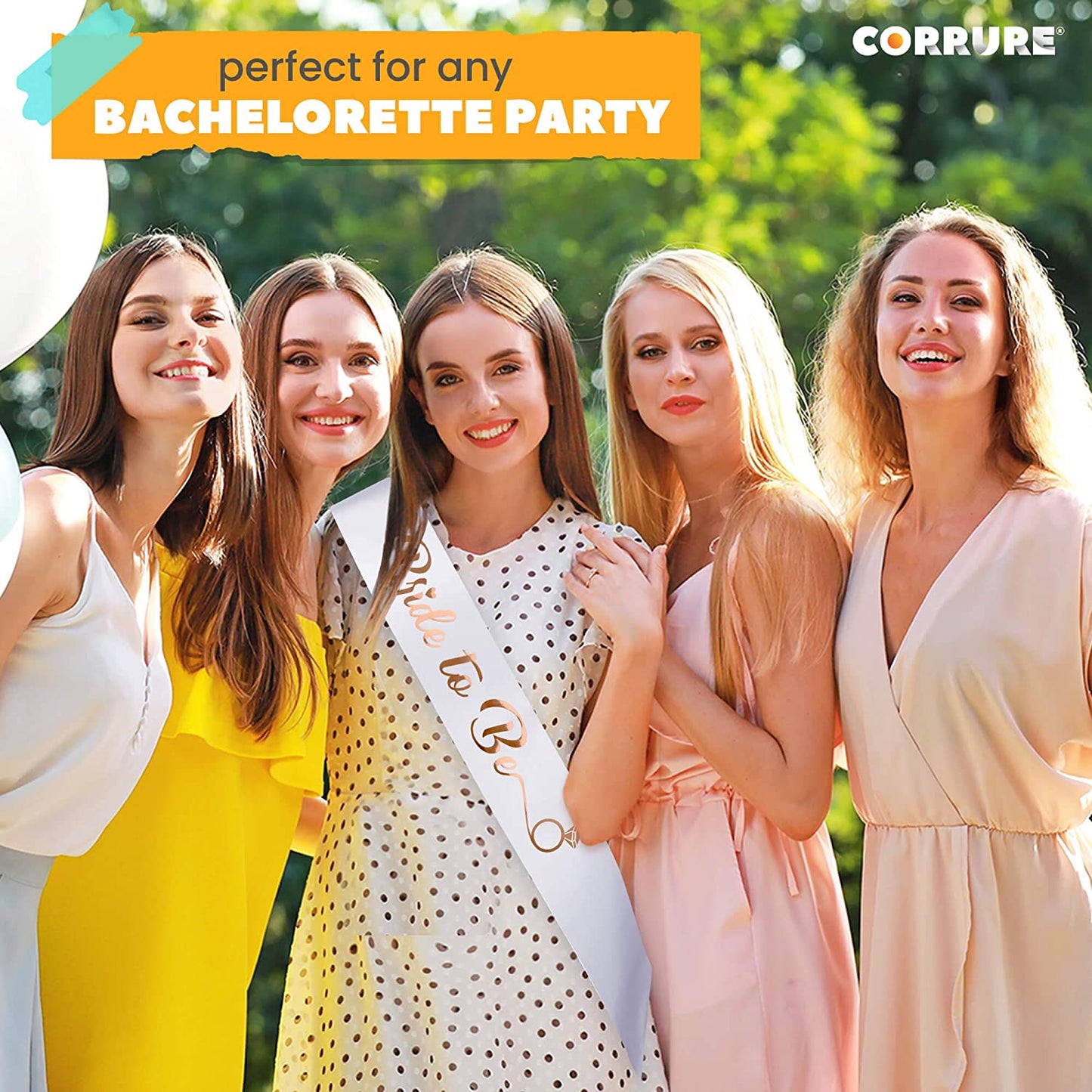 CORRURE 'Bride to Be' Bachelorette Party Sash - Bridal Shower White Satin Sash with Rose Gold Foil Lettering - Hen Party Decorations Supplies Accessories, Wedding Engagement Party Favors Gift Apparel & Accessories > Clothing Accessories > Sashes CORRURE