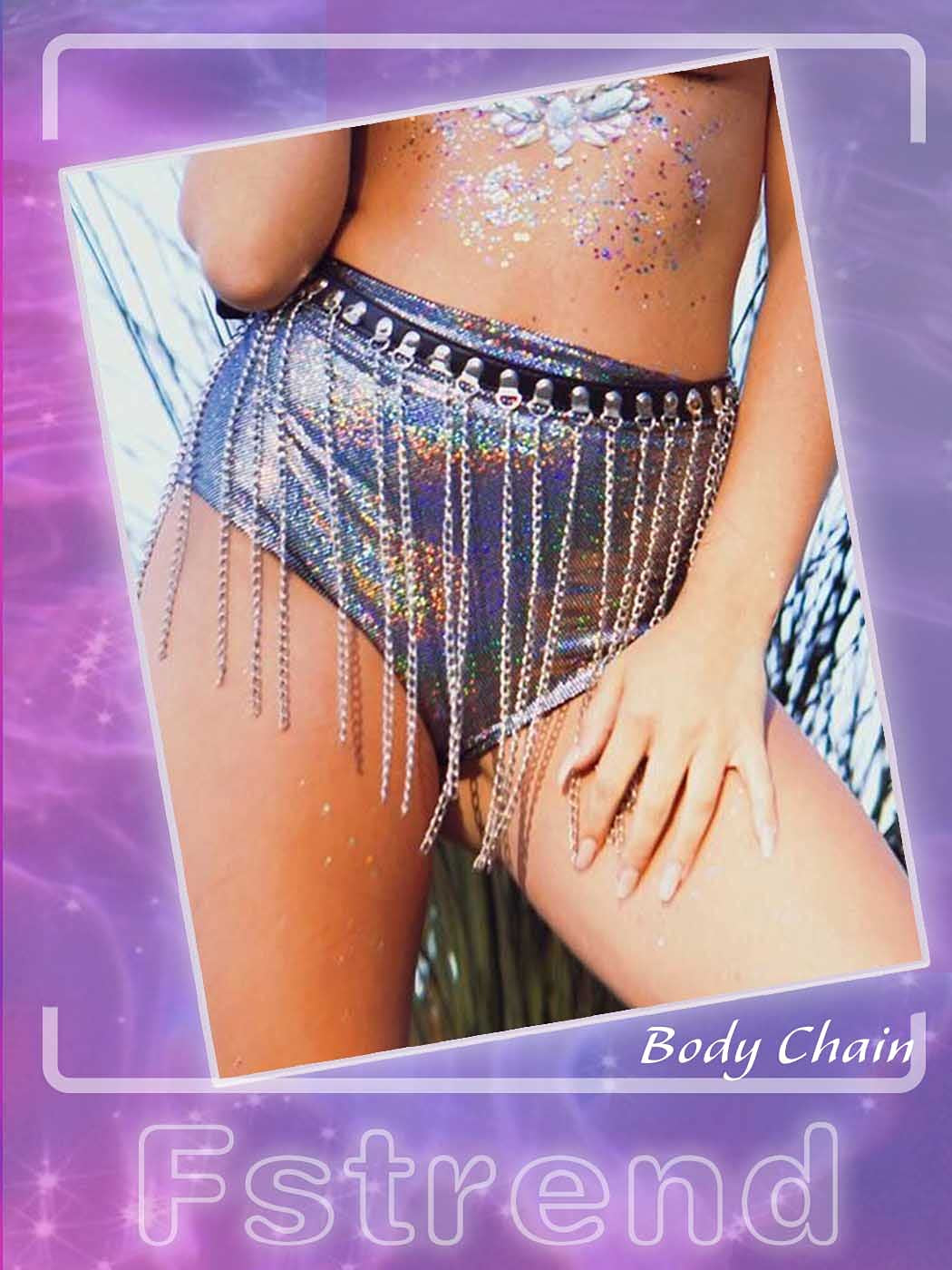 Fstrend Punk Tassel Body Chains Belly Dance Skirts Bikini Summer Beach Hip Waist Chain Nightclub Jewelry Accessories for Women and Girls (Black) Apparel & Accessories > Jewelry > Body Jewelry Fstrend