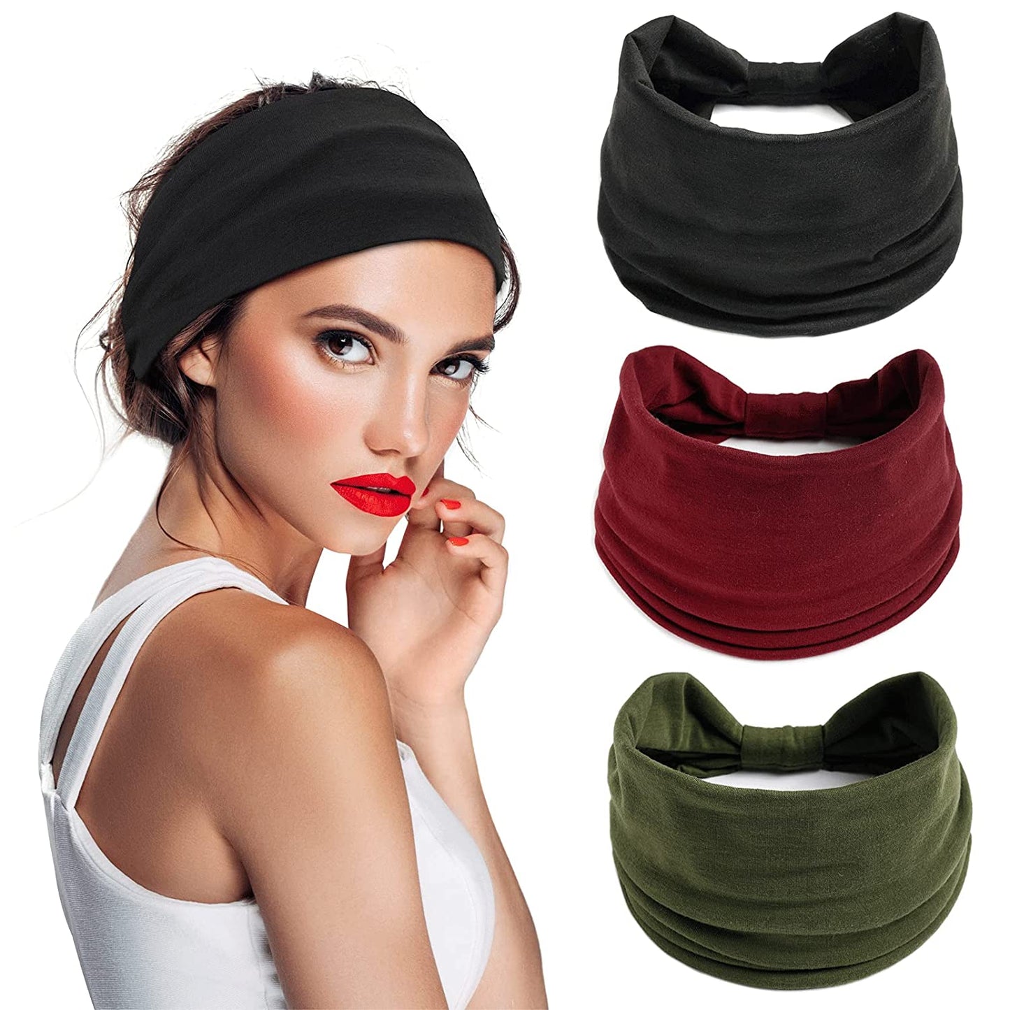 S&N Remille 3 Pack Wide Boho Headbands for Women and Girls, Elastic Turban Head Wrap Non-Slip Hair Bands for Sport Yoga and Running Headband Apparel & Accessories > Clothing Accessories > Bandanas & Headties S&N Remille Set-7