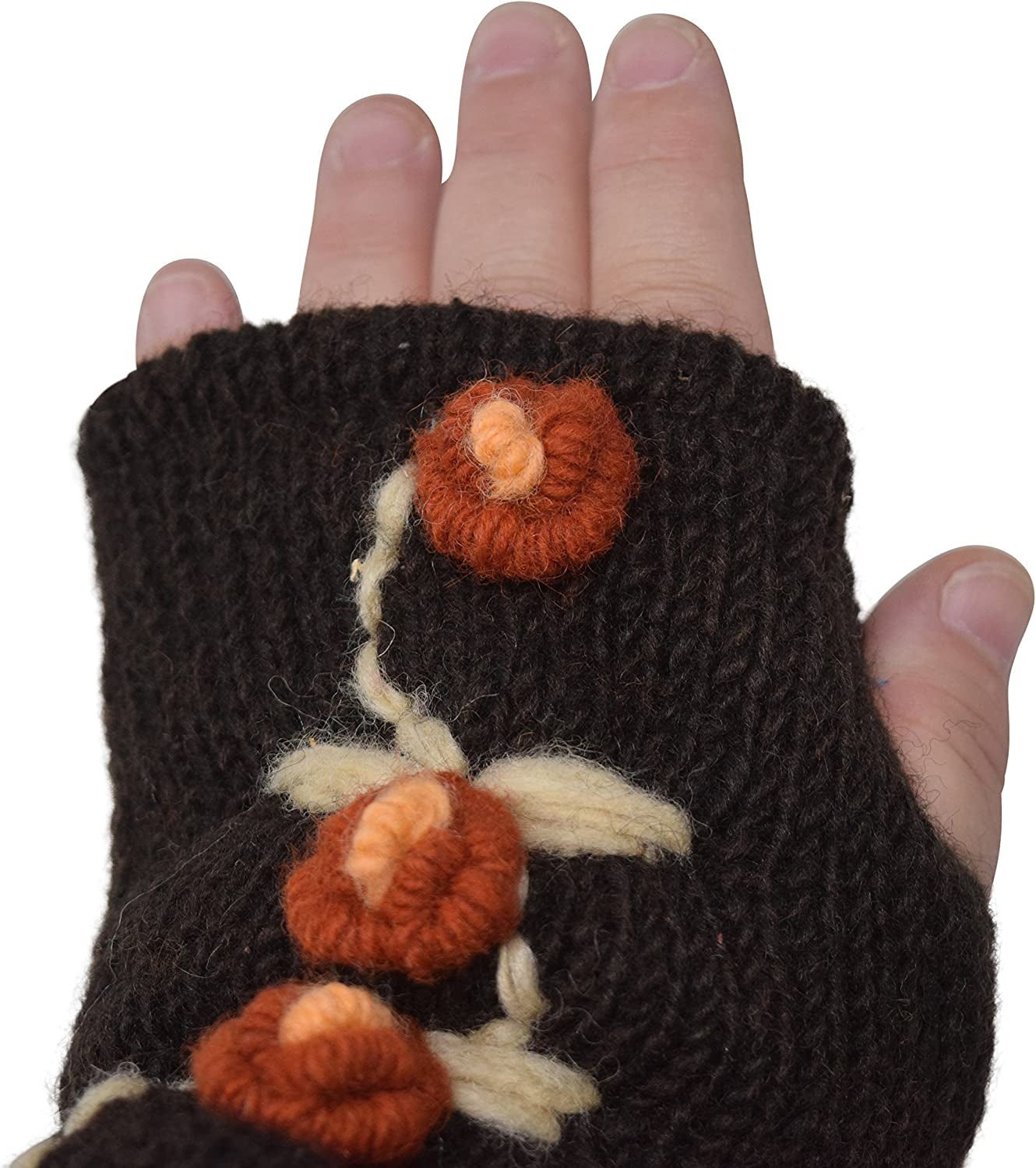 Floral Insulated Lined Wool Knit Arm Warmer Texting Fingerless Gloves Thumb Hole Hand Mittens Apparel & Accessories > Clothing Accessories > Gloves & Mittens Nickanny's
