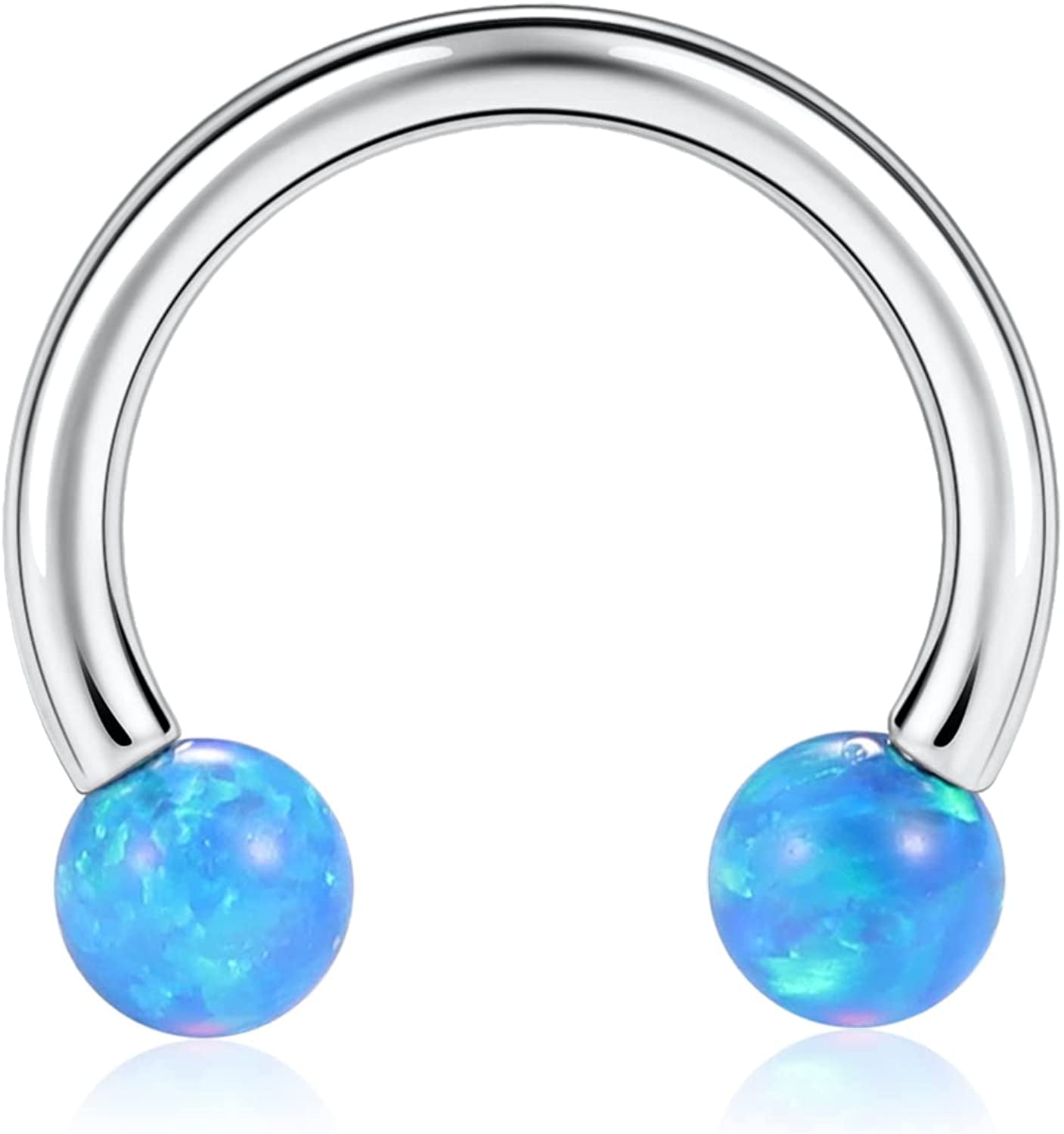 AROWRO Nose Septum Horseshoe Hoop Eyebrow Lip Navel Belly 16G 8Mm 10Mm CZ Opal G23 Titanium Nipple Piercing Ring Helix Tragus Daith Rook Cartilage Earrings Apparel & Accessories > Jewelry > Rings AROWRO A-steel with blue opal 16G 10mm