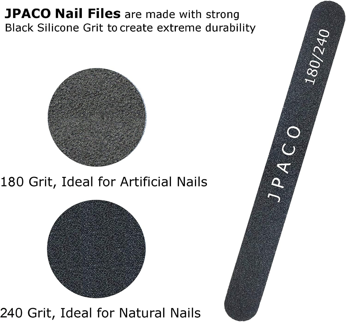 Nail Files 180 240 Grit for Natural Acrylic Poly Nail Extension Gel Nails Double Sided Black Washable Professional Set Manicure Tools (12 Pack) by JPACO Health & Beauty > Personal Care > Cosmetics > Cosmetic Tools > Nail Tools JPACO