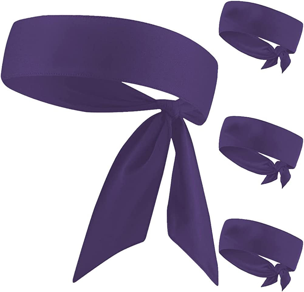 Sweat Wicking Head Tie, Tie Back Headband, Tie up Hair Band for Men Women Kids Girls Boys, Athletic Ninja Sweatband Head Wraps, Pirates Bandana Headwrap for Tennis, Workout Apparel & Accessories > Clothing Accessories > Bandanas & Headties JHYWELL Purple 4 Pack