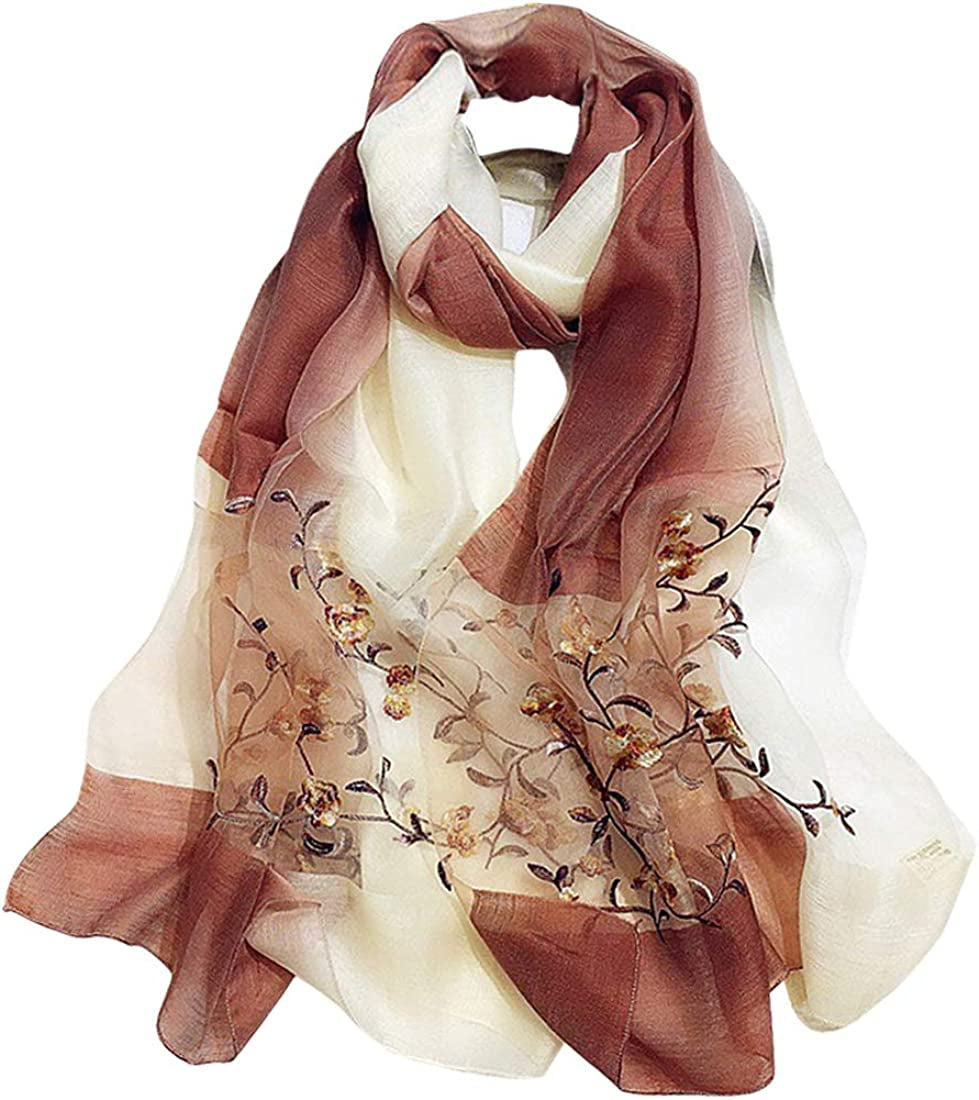 GOFINEE Women Silk&Wool Gradient Embroidered Scarf Headwrap Shawl Apparel & Accessories > Clothing Accessories > Scarves & Shawls GOFINEE Beige