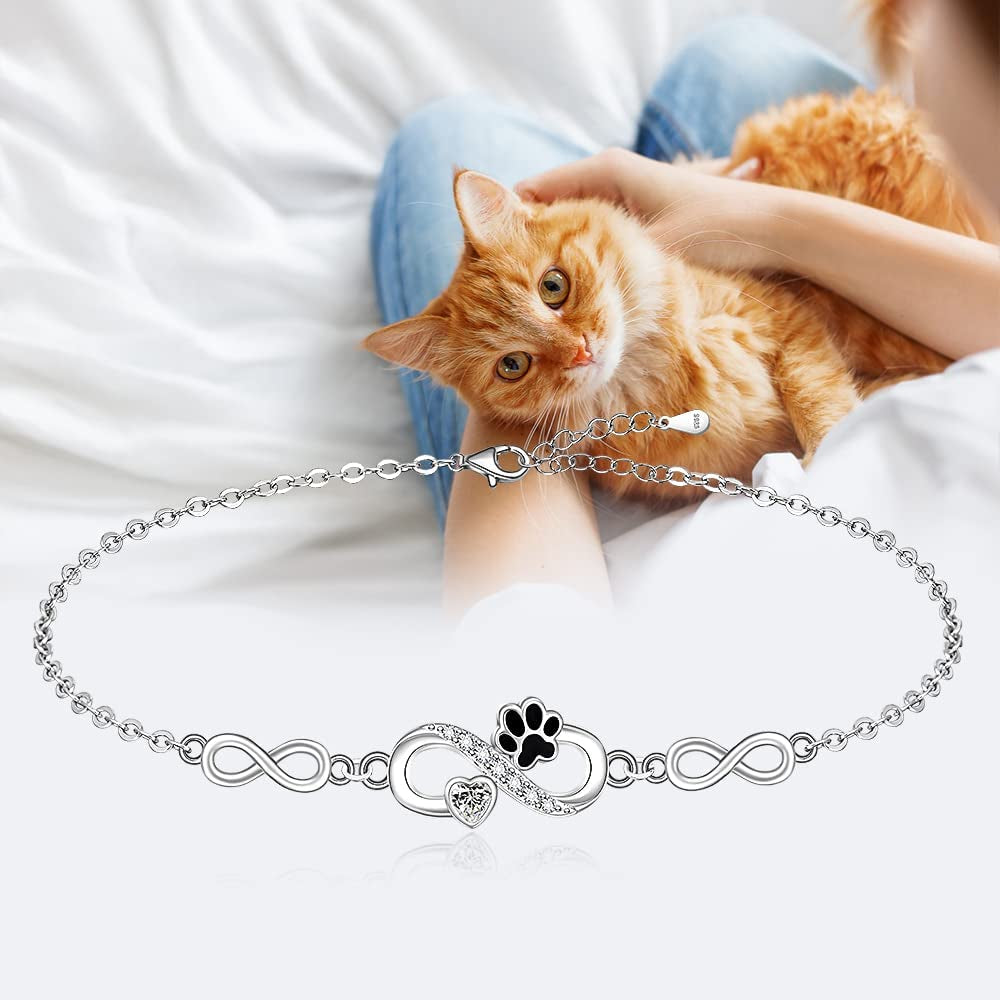 Paw Print Anklet S925 Sterling Silver Infinity Heart Puppy Dog Cat Ankle Bracelets for Women Girls Beach Pet Barefoot Paws Hawaiian Boho Cute Adjustable Anklets Mothers Day Gifts Apparel & Accessories > Jewelry > Anklets Fenthring