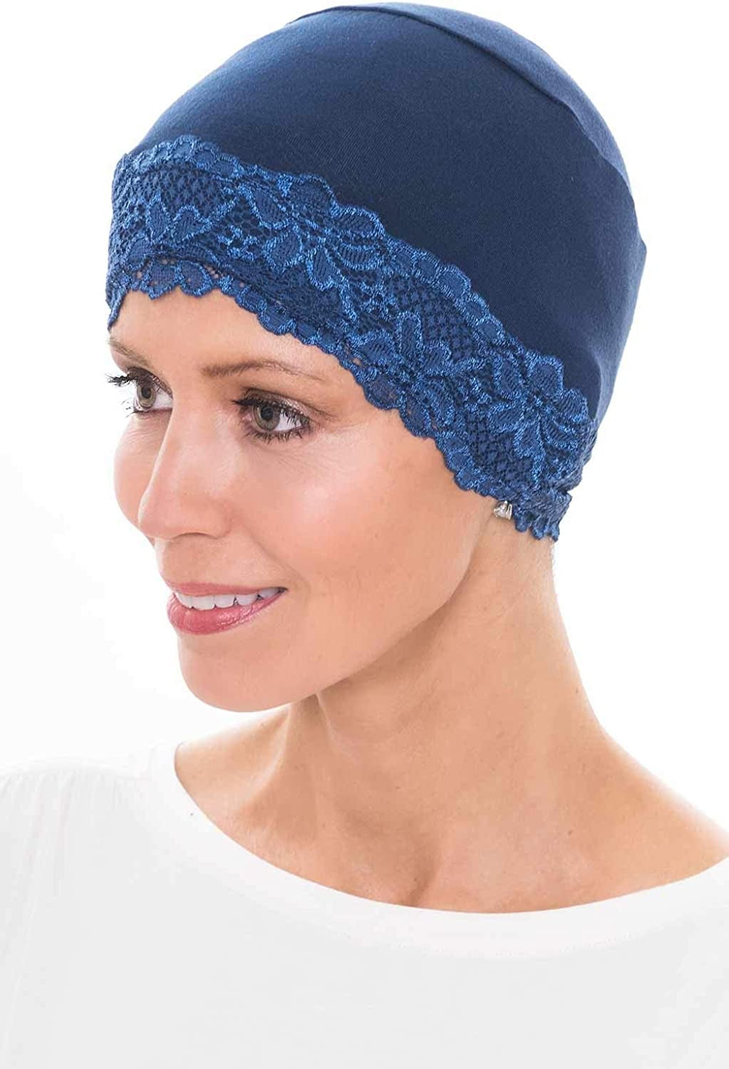 Cardani Lace Sleep Cap - Soft Hat Liner Viscose from Bamboo Apparel & Accessories > Clothing Accessories > Headwear Cardani Midnight Blue With Midnight Blue Lace One Size