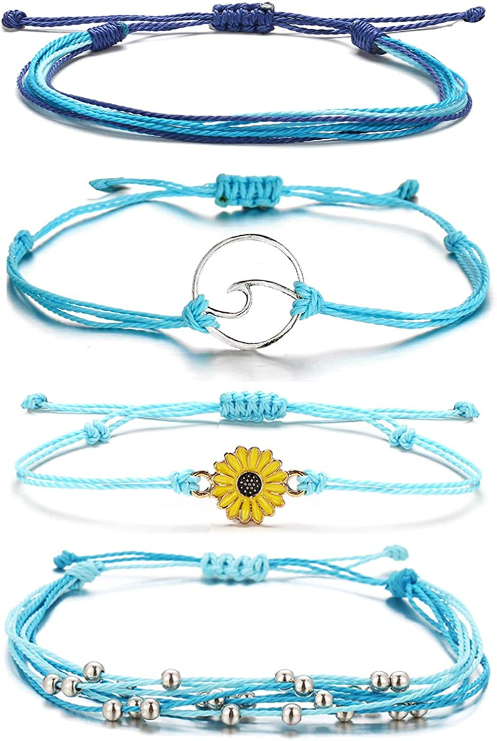 Waterproof String Bracelets for Girls Summer Wave Bracelet Friendship Handmade Wave Bracelet Apparel & Accessories > Jewelry > Bracelets Highven D-4pcs-String Bracelets