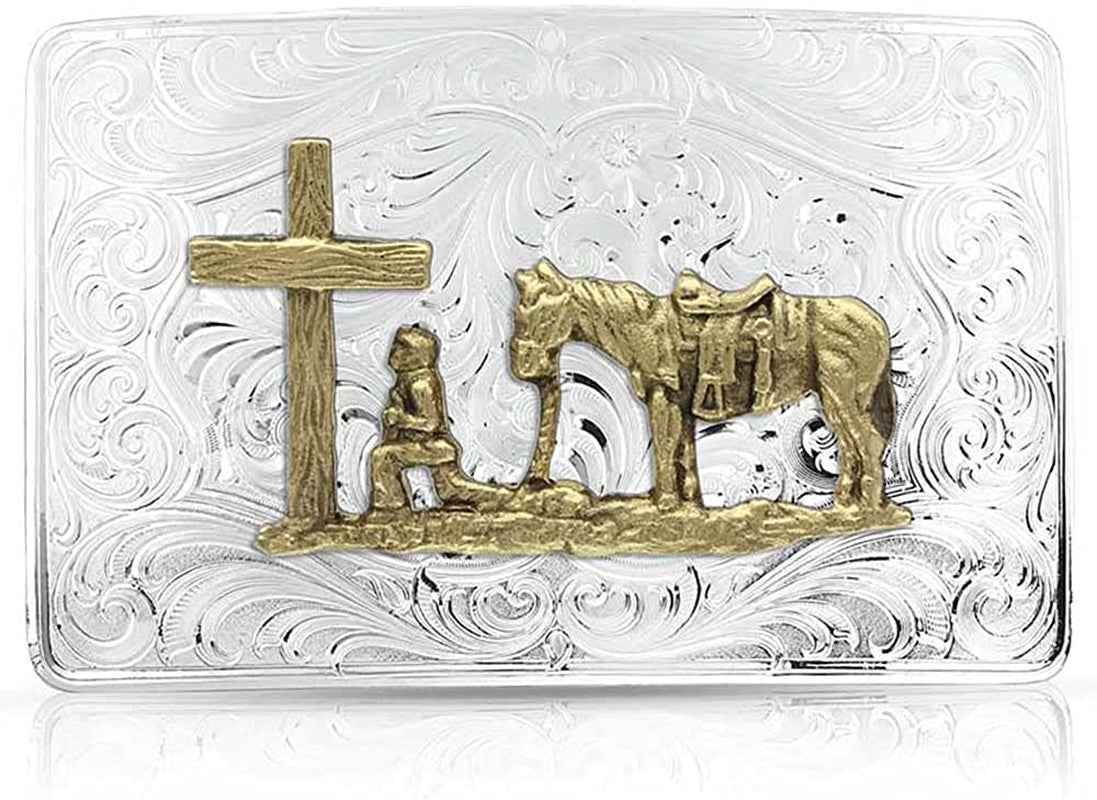 Montana Silversmiths Christian Faith Series Classic Western Buckle, Made in USA Apparel & Accessories > Clothing Accessories > Belt Buckles Montana Silversmiths Iconic Western Christian Cowboy Silver