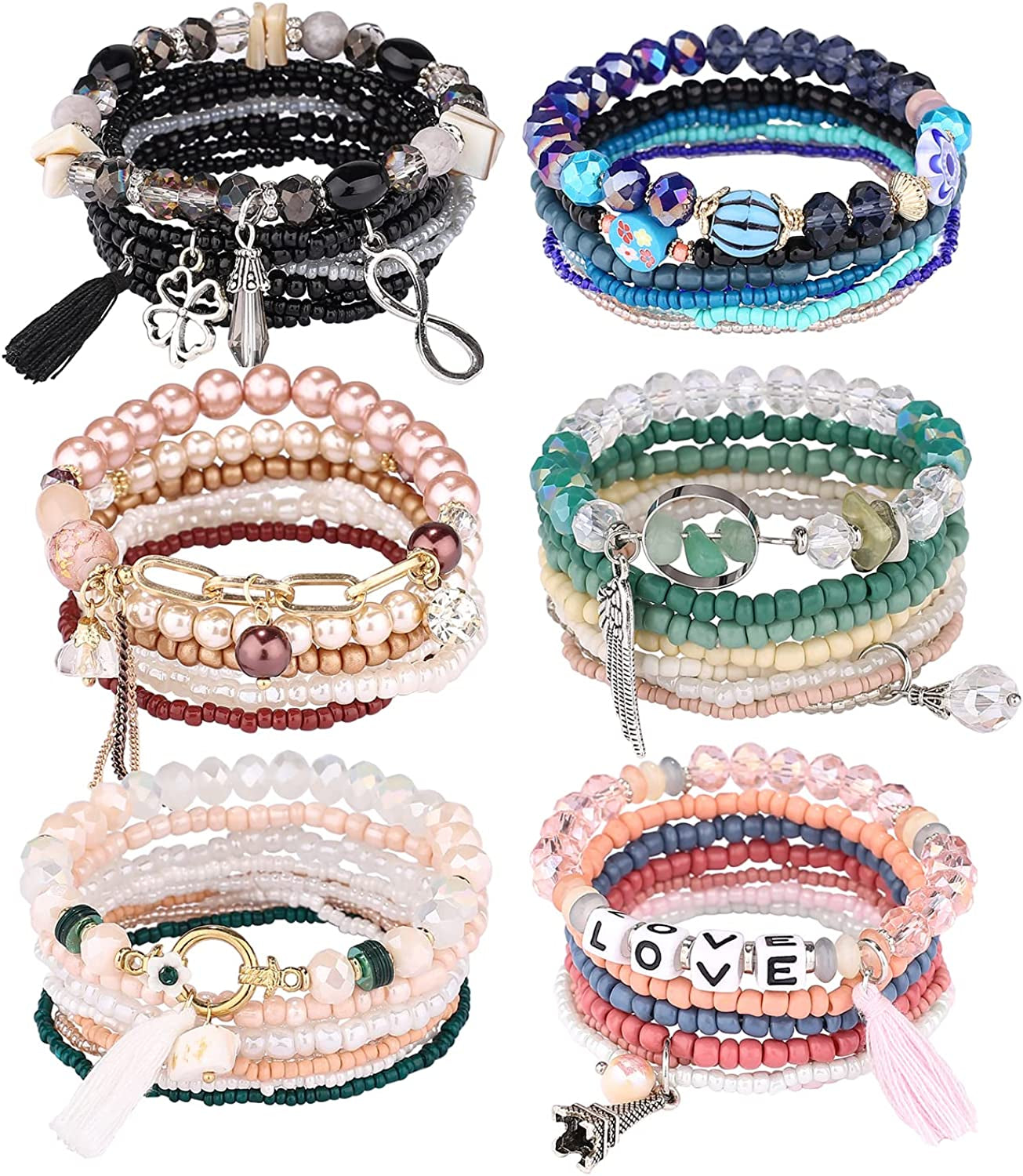 Iyours 6 Sets Bohemian Multilayer Tassels Bracelet Handmade Wrap Bracelets Bangle Jewelry Bracelets for Women Apparel & Accessories > Jewelry > Bracelets iYours 6PCS-C